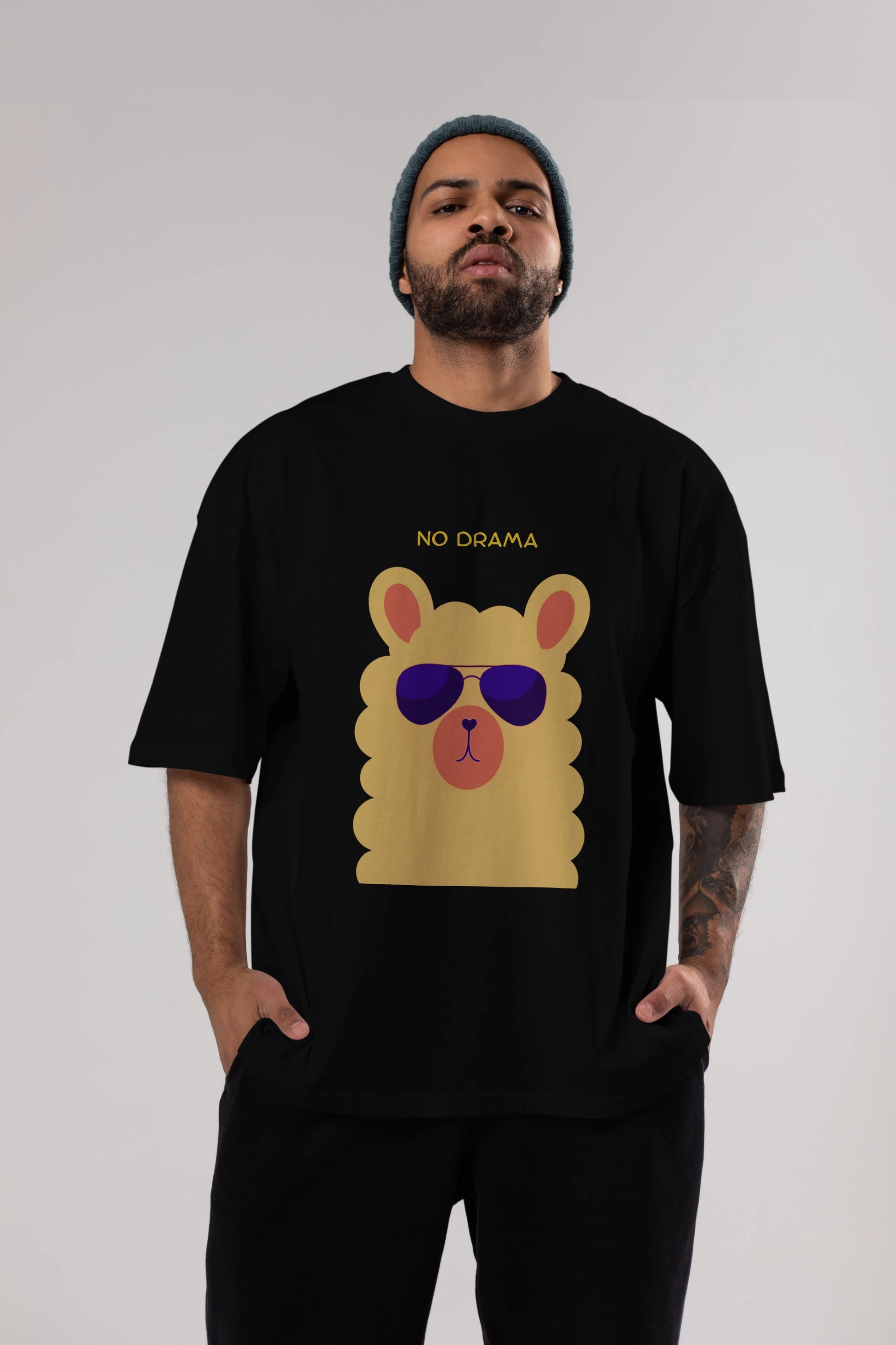 No Drama Yazılı Lama Ön Baskılı Oversize t-shirt Erkek Kadın Unisex