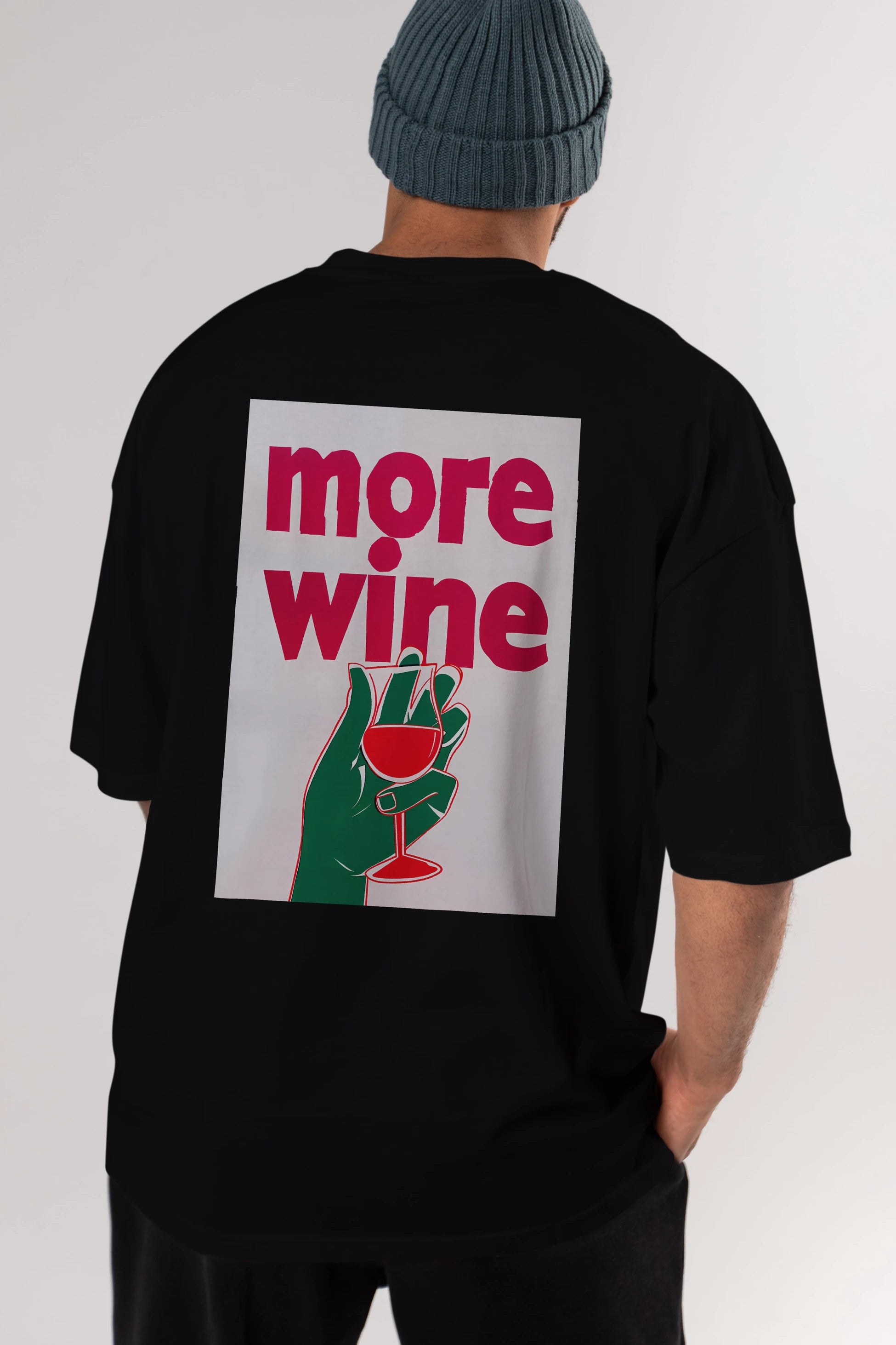More Wine 3 Arka Baskılı Oversize t-shirt Erkek Kadın Unisex %100 Pamuk Bisiklet Yaka tişort