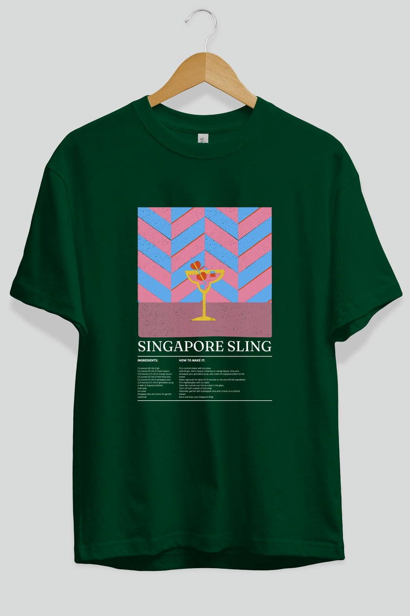 Sıngapore Sling Kokteyl Ön Baskılı Oversize t-shirt Erkek Kadın %100 Pamuk Bisiklet Yaka tişort