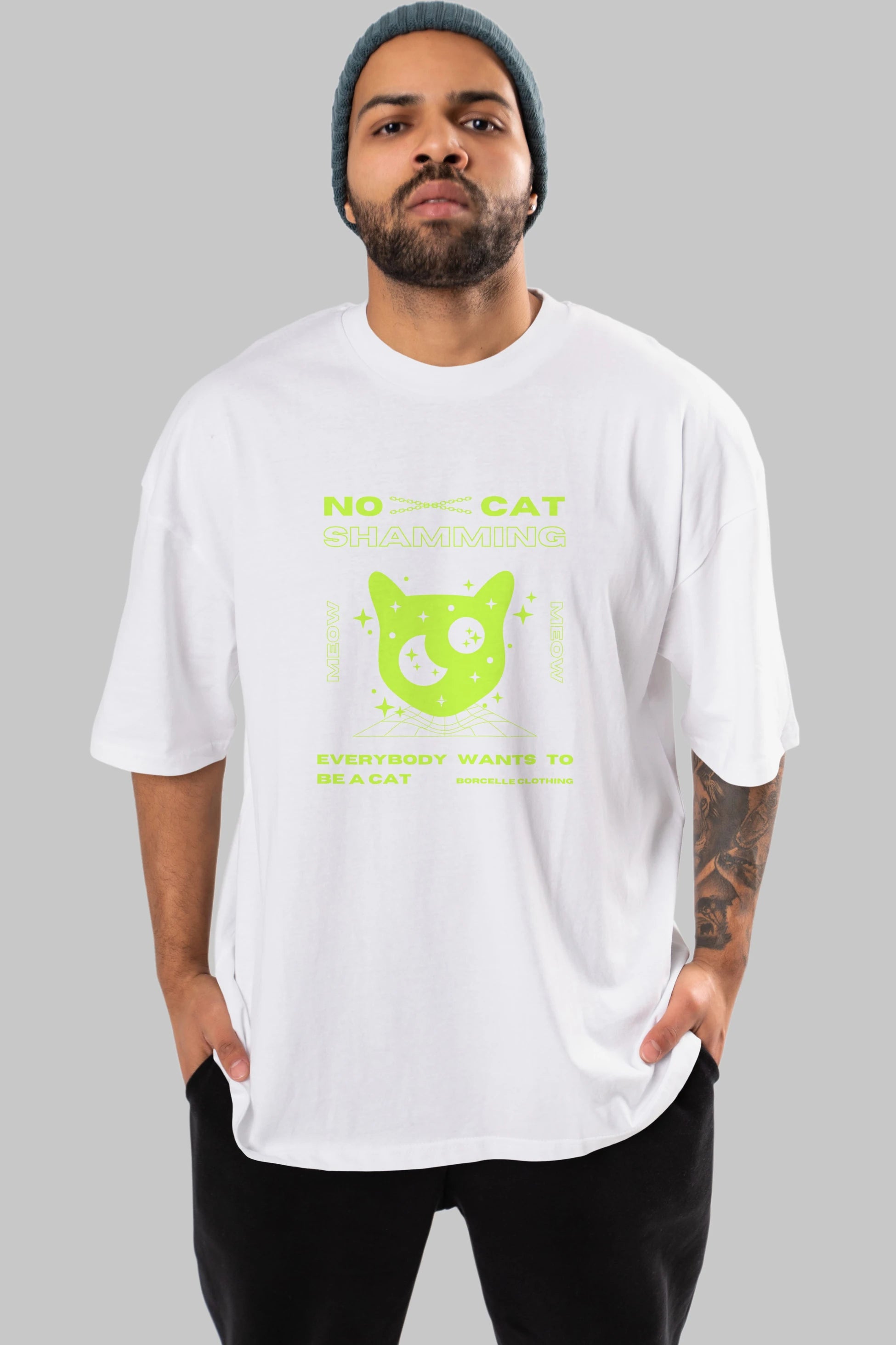 No Cat Shamming Yazılı Ön Baskılı Oversize t-shirt Erkek Kadın Unisex