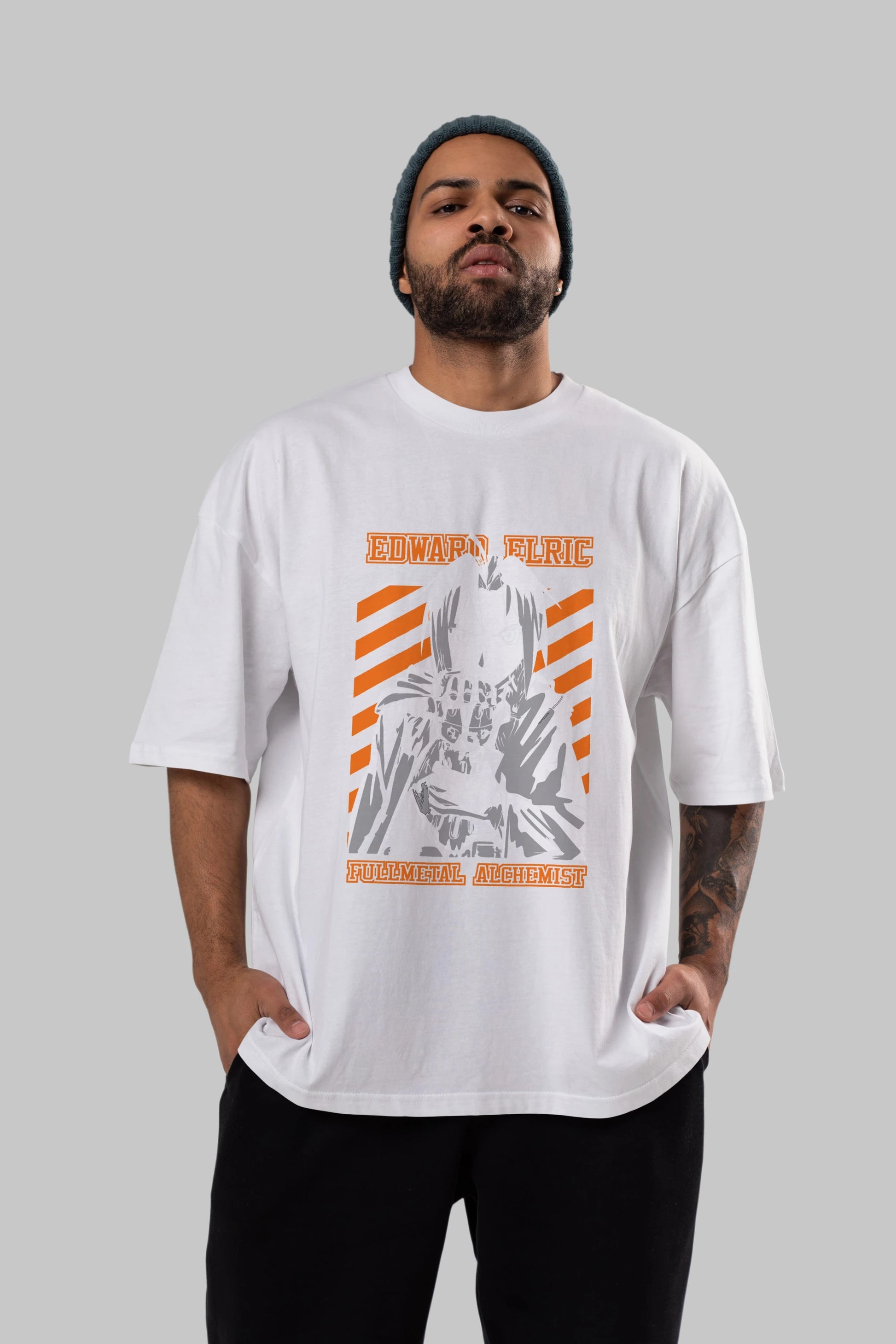 EDWARD ELRIC Anime Ön Baskılı Oversize t-shirt %100 pamuk Erkek Kadın Unisex