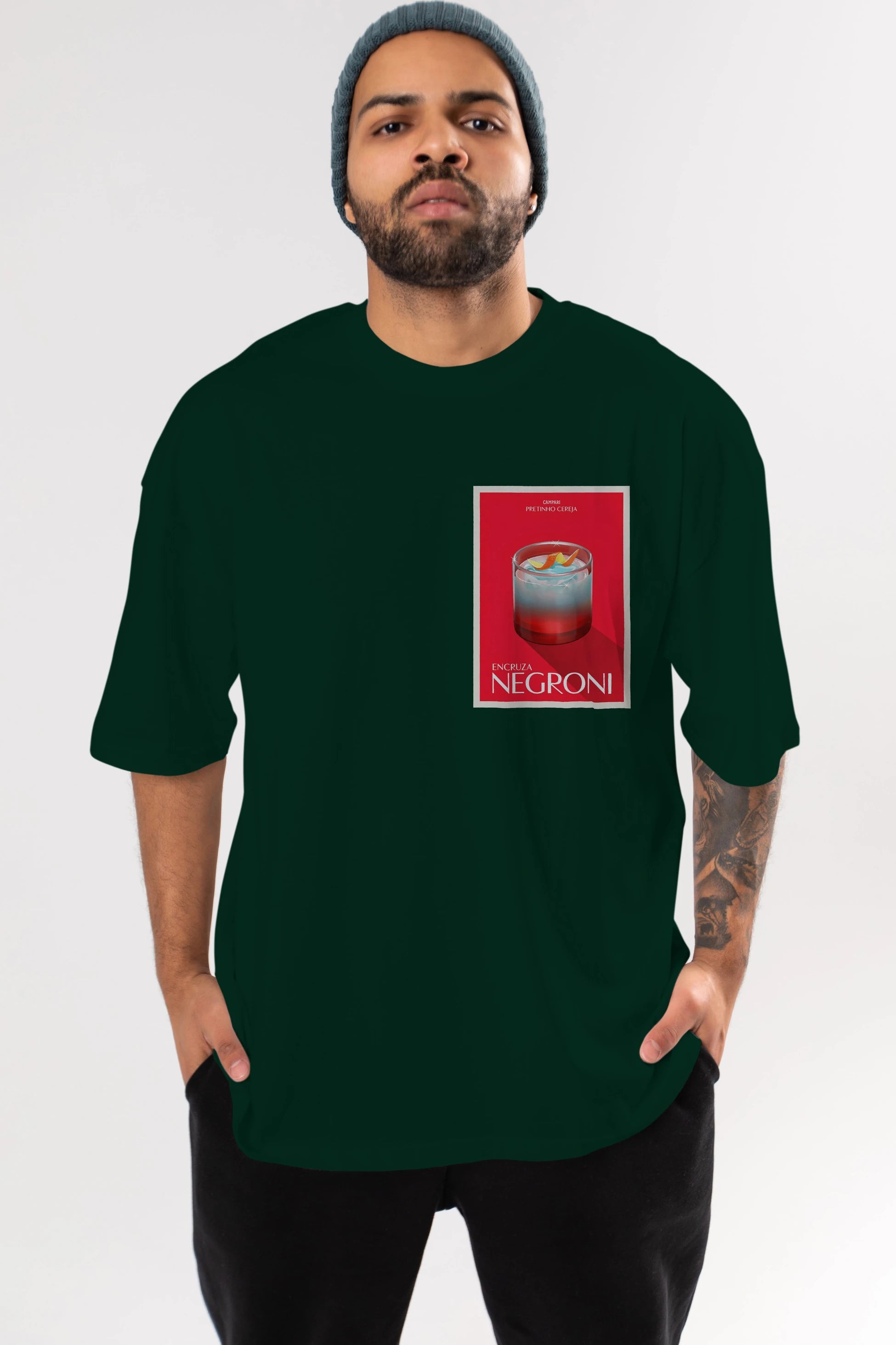 Encruza Negroni Ön Sol Baskılı Oversize t-shirt Erkek Kadın Unisex %100 Pamuk Bisiklet Yaka tişort