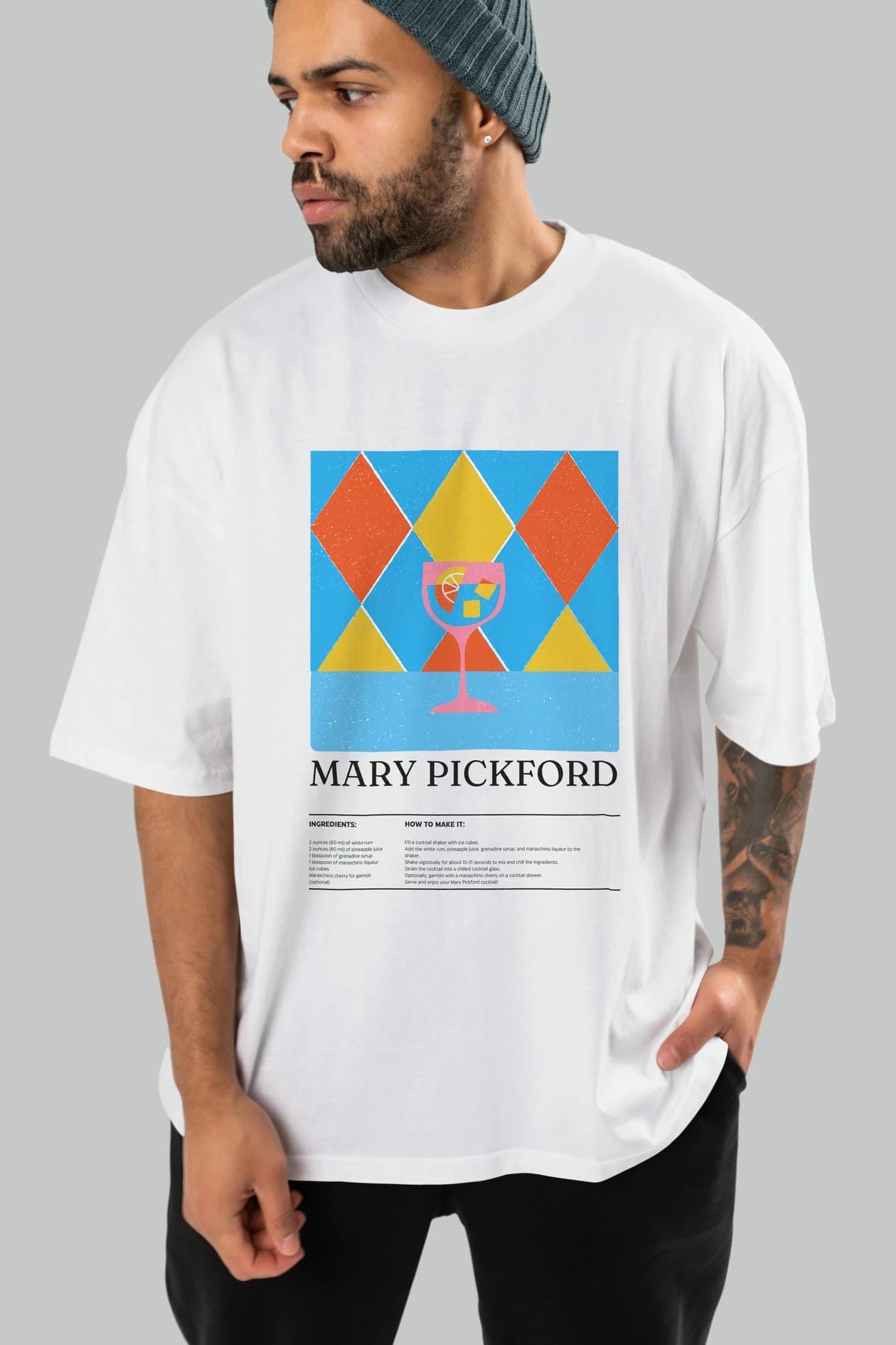 Mary Pickford Kokteyl Ön Baskılı Oversize t-shirt Erkek Kadın %100 Pamuk Bisiklet Yaka tişort