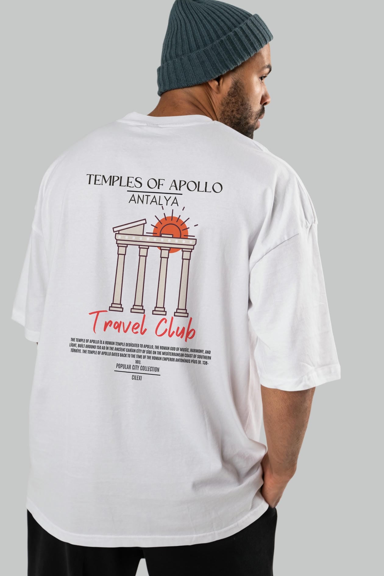 Temples Of Apollo Antalya Arka Baskılı Oversize t-shirt Erkek Kadın Pamuk Bisiklet Yaka tişort