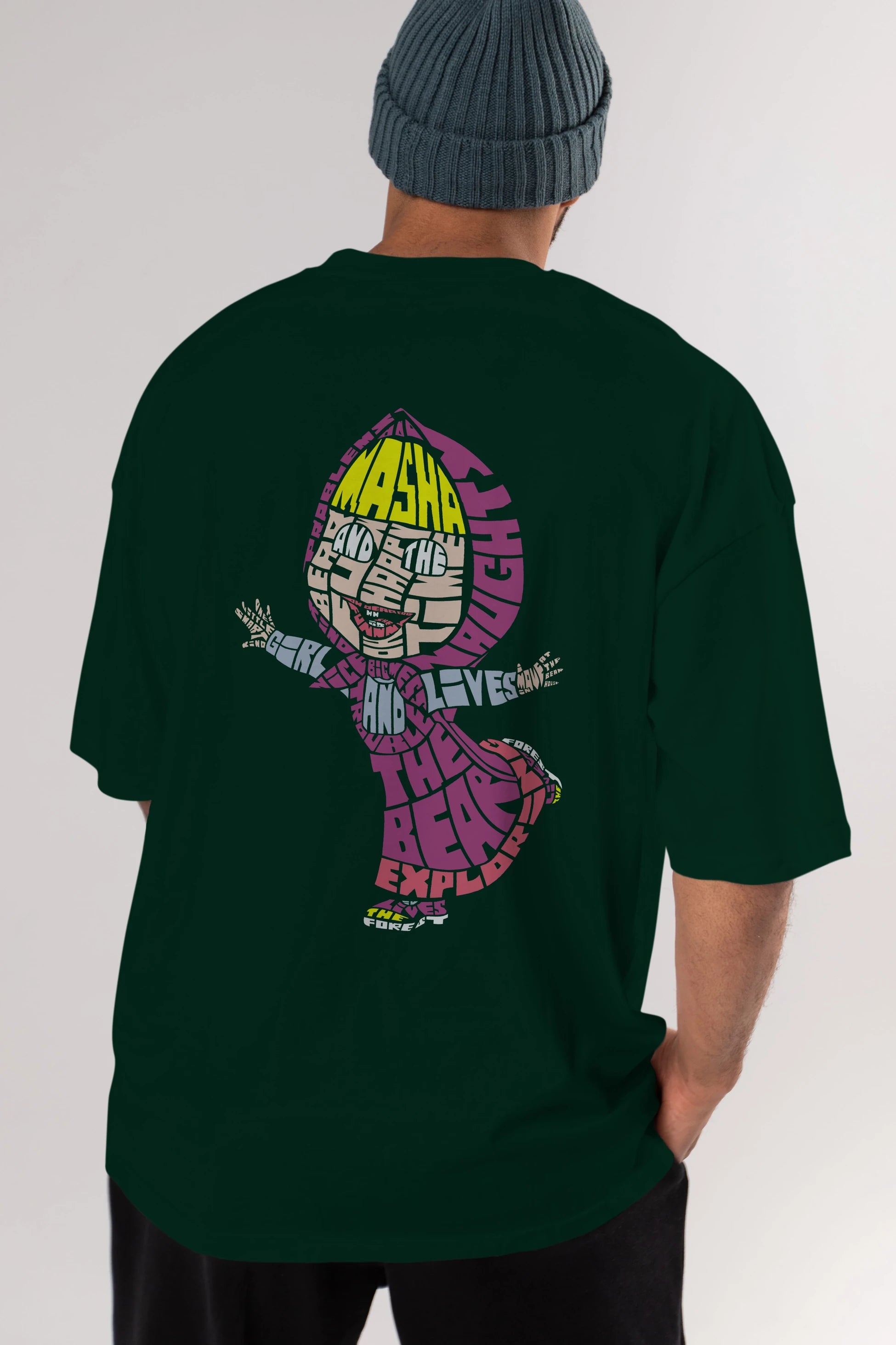 Masha And The Bear Arka Baskılı Oversize t-shirt %100 pamuk Erkek Kadın Unisex
