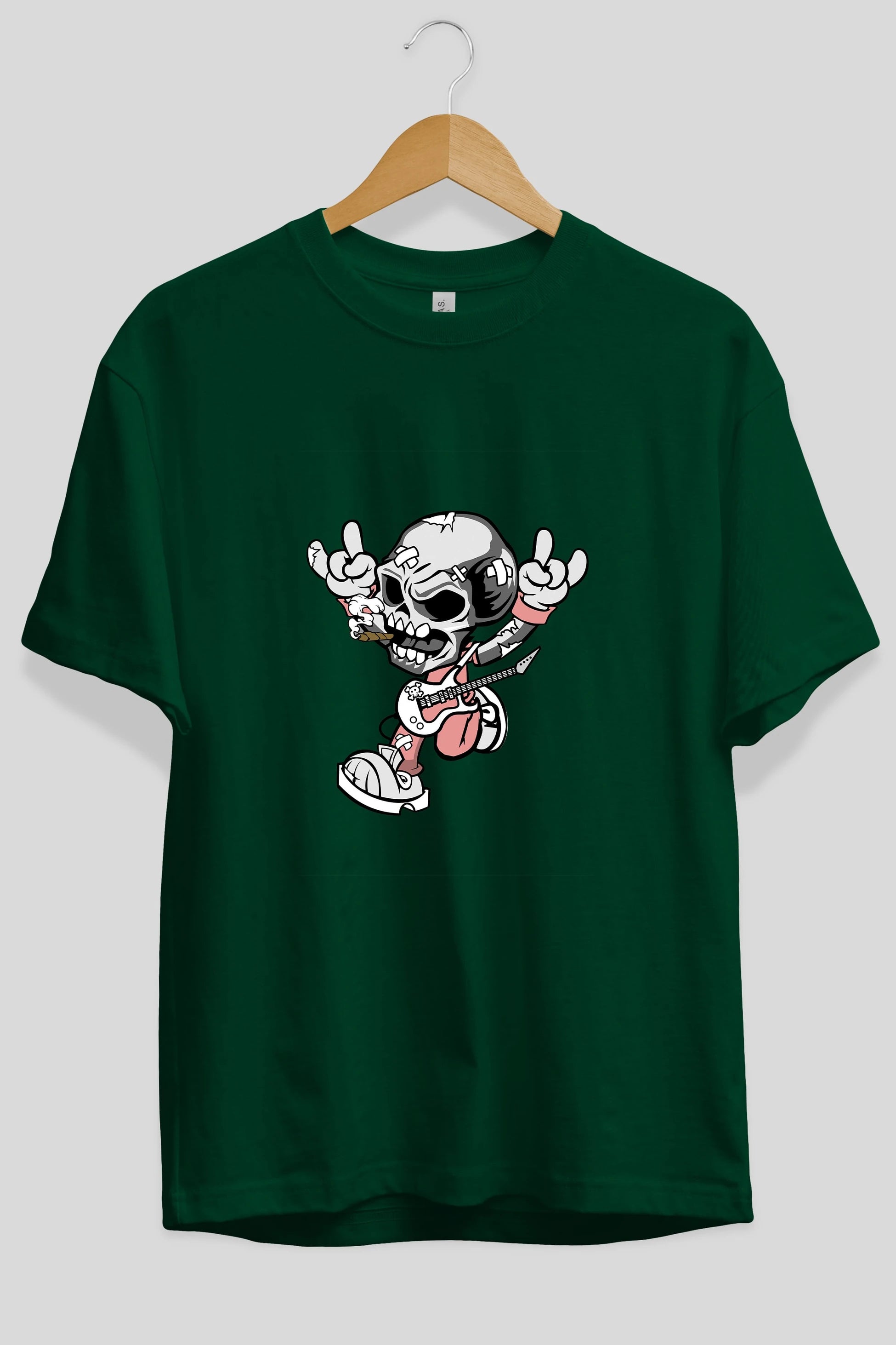 Skull Metal Sign Ön Baskılı Oversize t-shirt Erkek Kadın Unisex %100 Pamuk tişort