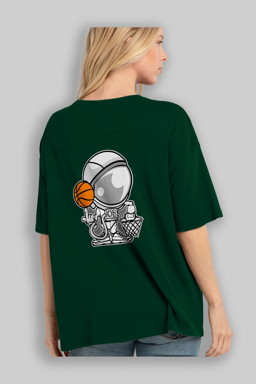 Astronaut Basketball Arka Baskılı Oversize t-shirt Erkek Kadın Unisex %100 Pamuk tişort