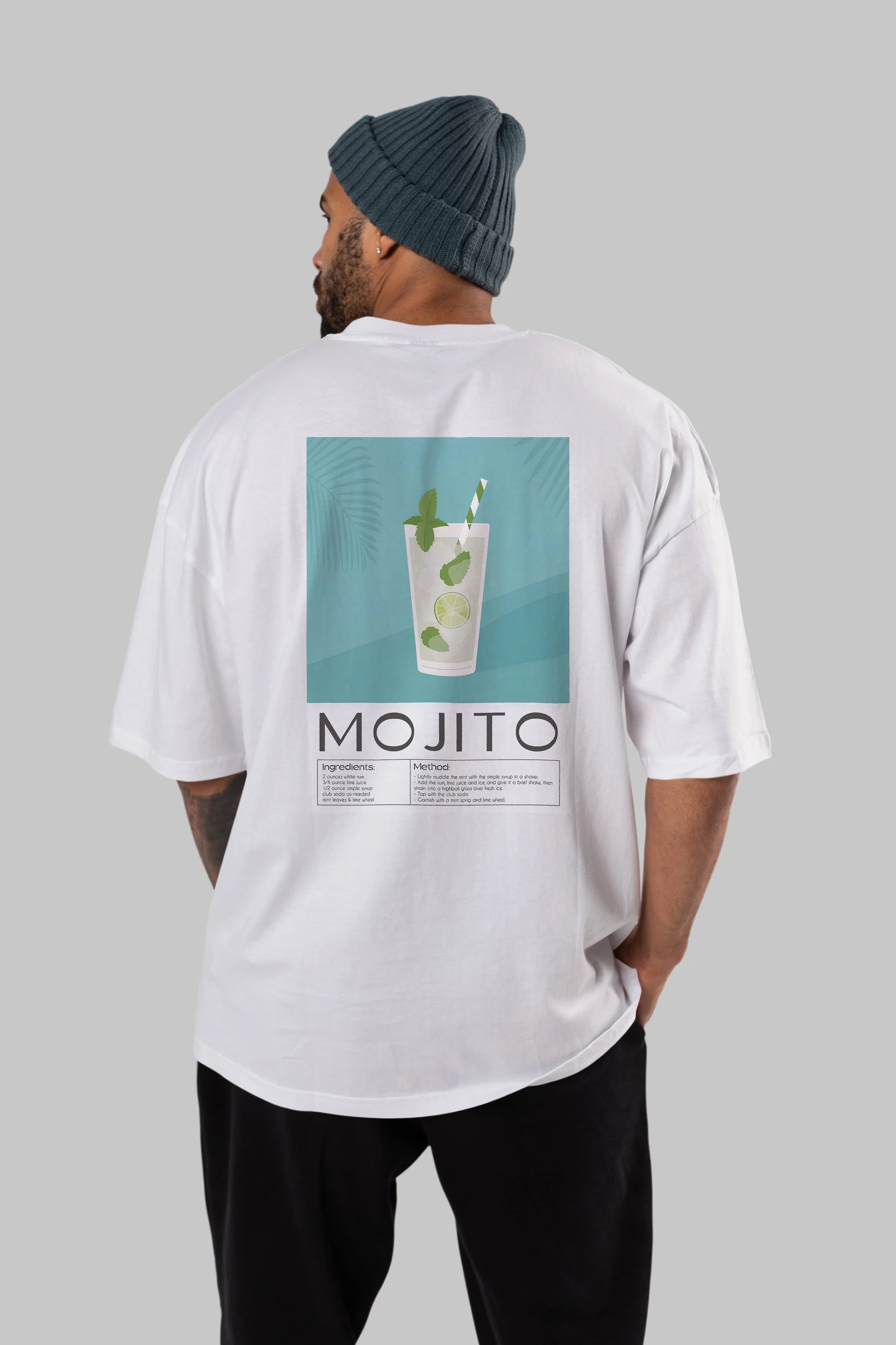 Mojito 4 Arka Baskılı Oversize t-shirt Erkek Kadın Unisex %100 Pamuk Bisiklet Yaka tişort