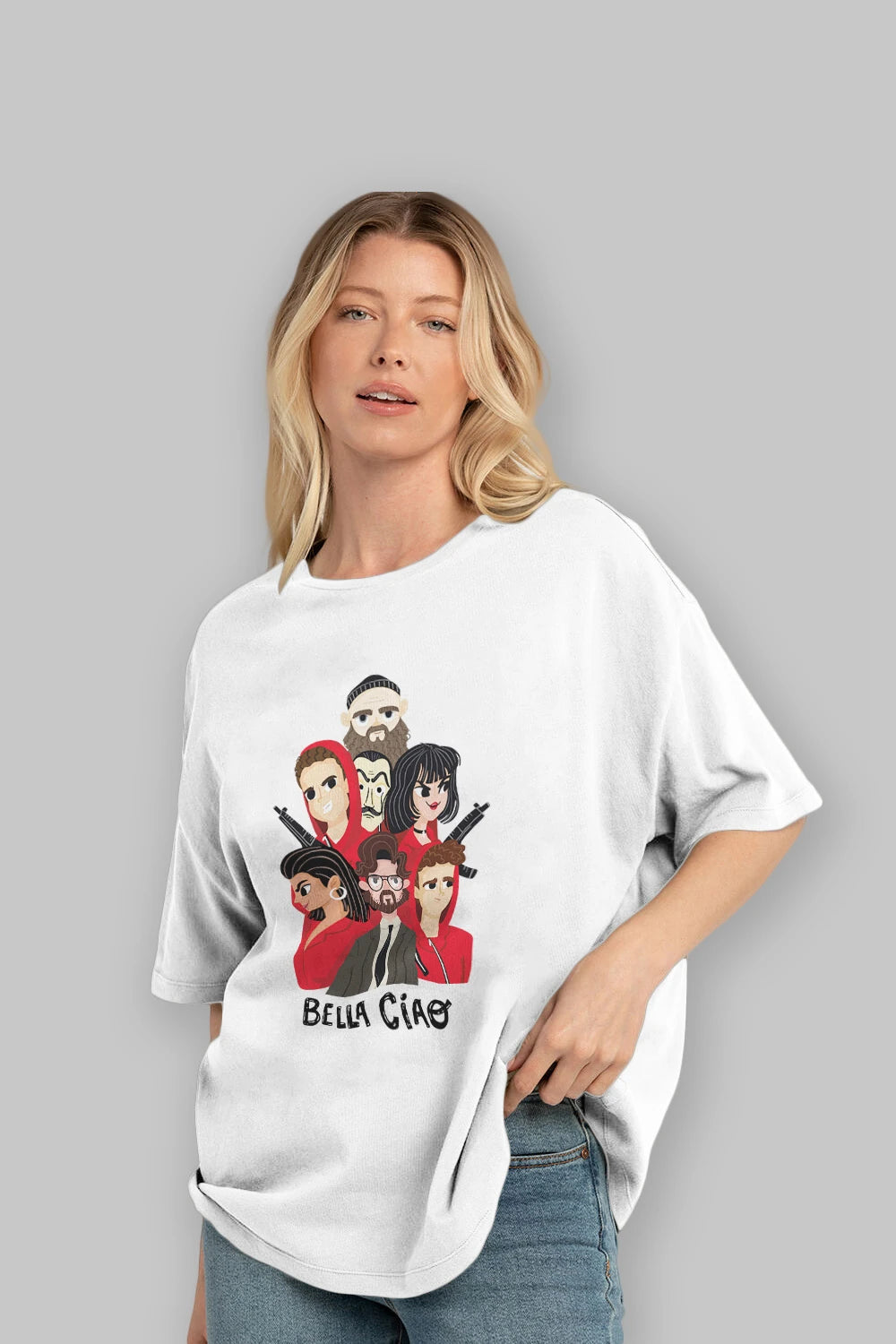 La Casa De Papel (13) Ön Baskılı Oversize t-shirt Erkek Kadın Unisex %100 Pamuk Bisiklet Yaka tişort