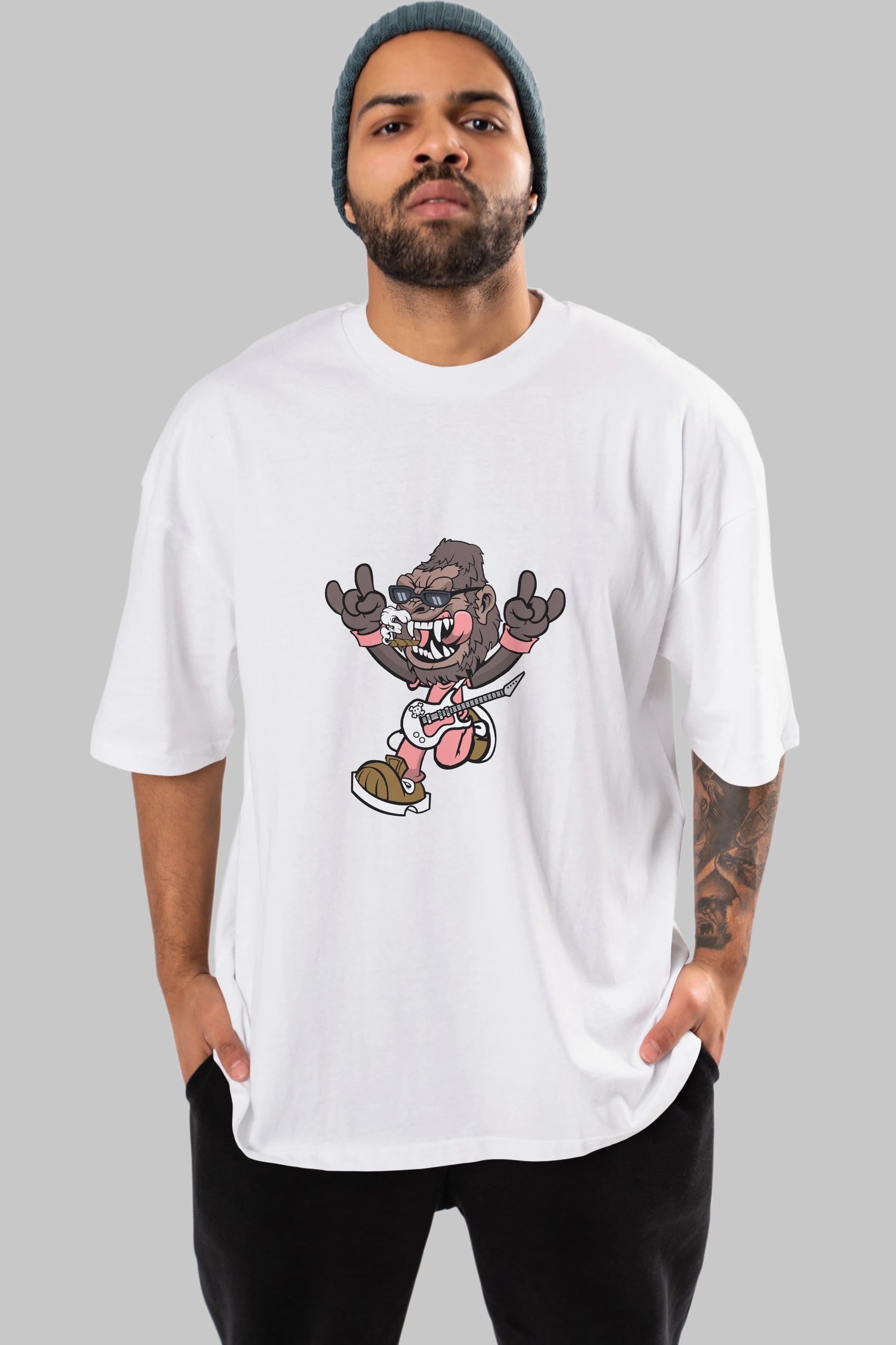 Gorilla Metal Ön Baskılı Oversize t-shirt Erkek Kadın Unisex %100 Pamuk tişort