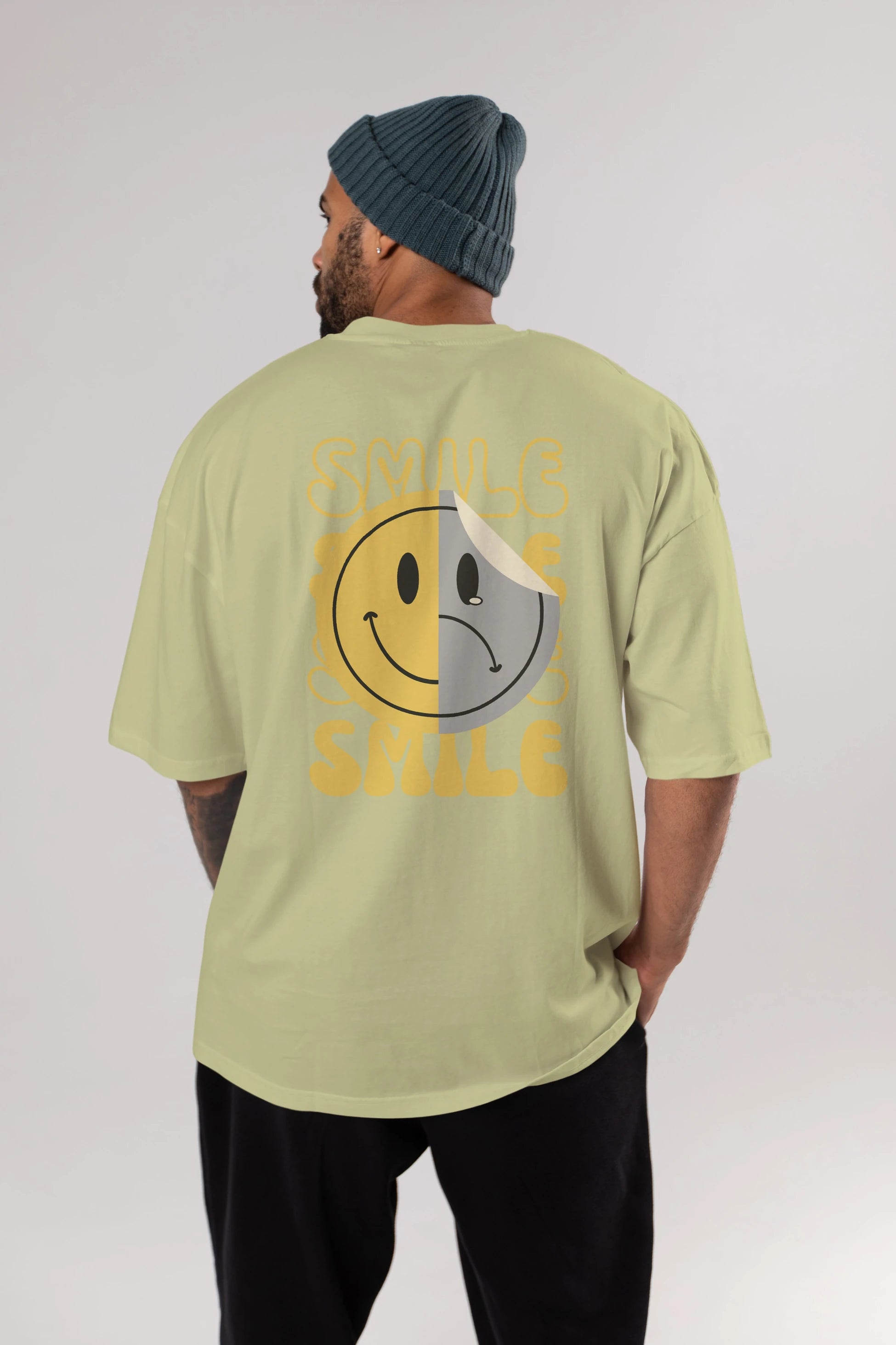 Smile Yazılı Arka Baskılı Oversize t-shirt Erkek Kadın Unisex