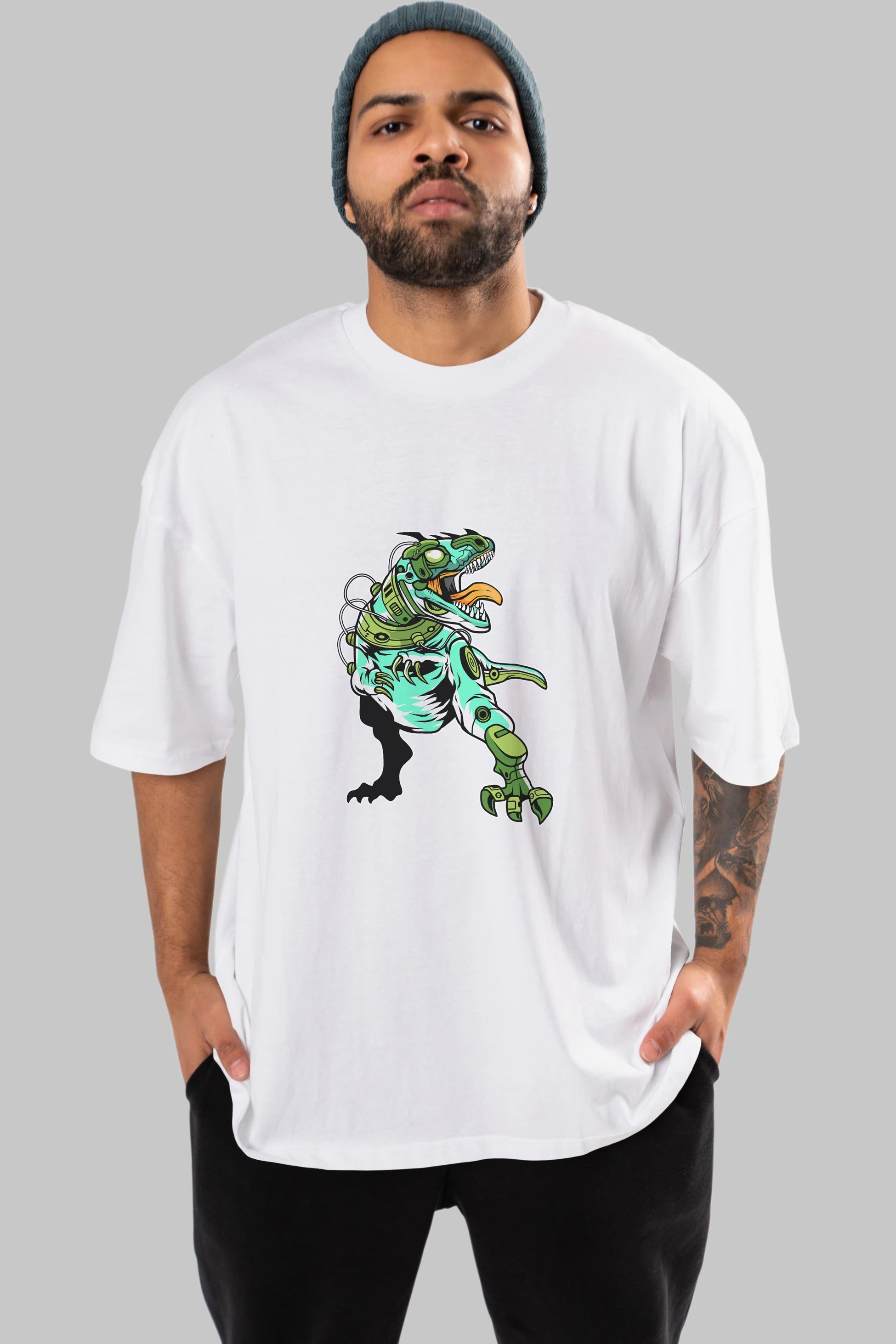Trex Robot Ön Baskılı Oversize t-shirt Erkek Kadın Unisex %100 Pamuk tişort
