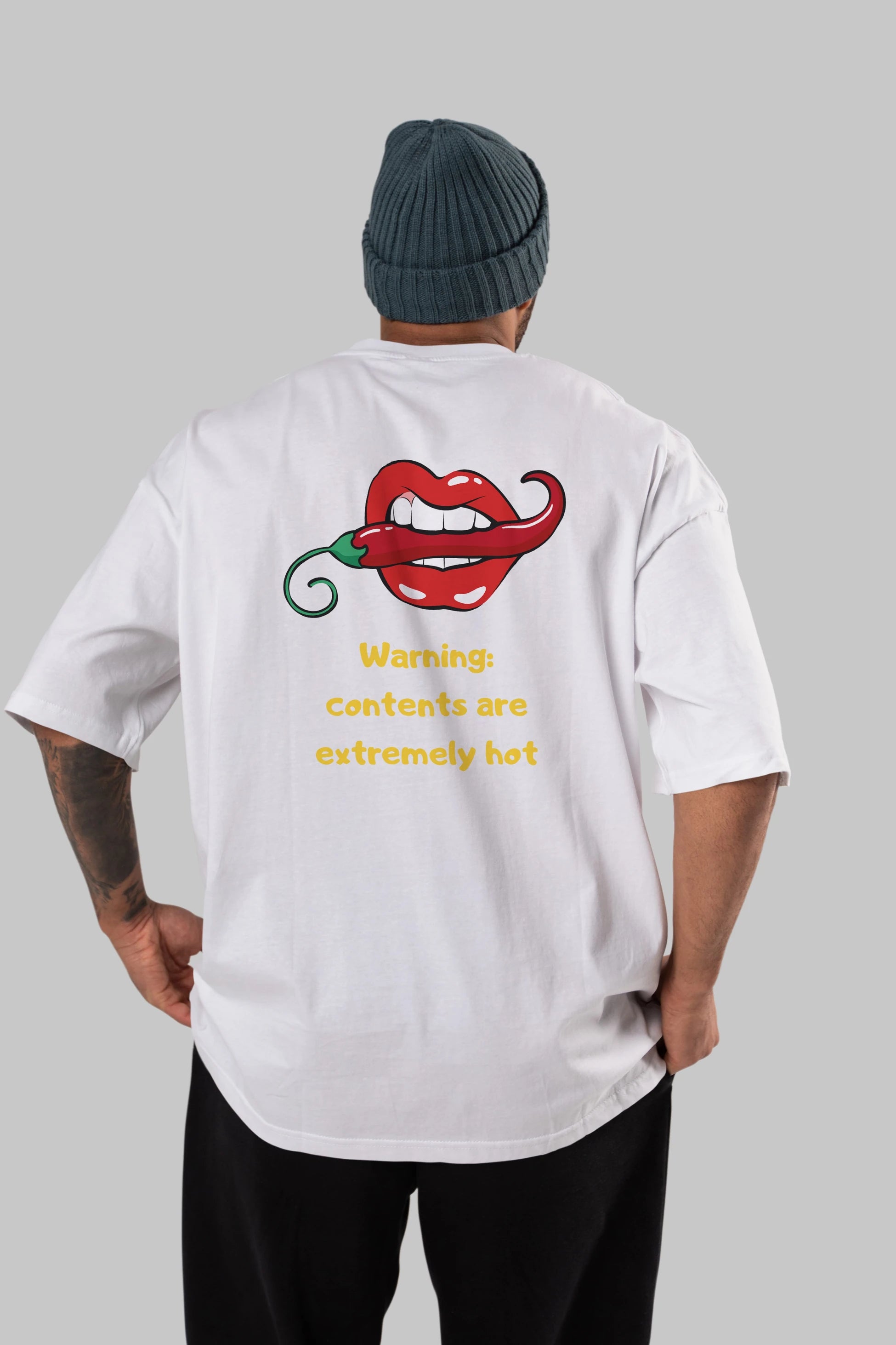 Warning Contents Yazılı Arka Baskılı Oversize t-shirt Erkek Kadın Unisex