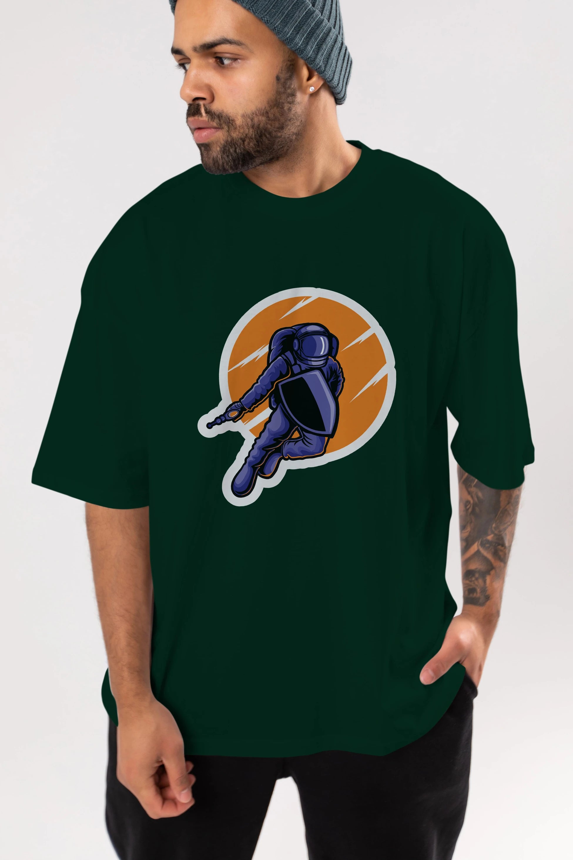 Astro Wars Sticker Ön Baskılı Oversize t-shirt Erkek Kadın Unisex