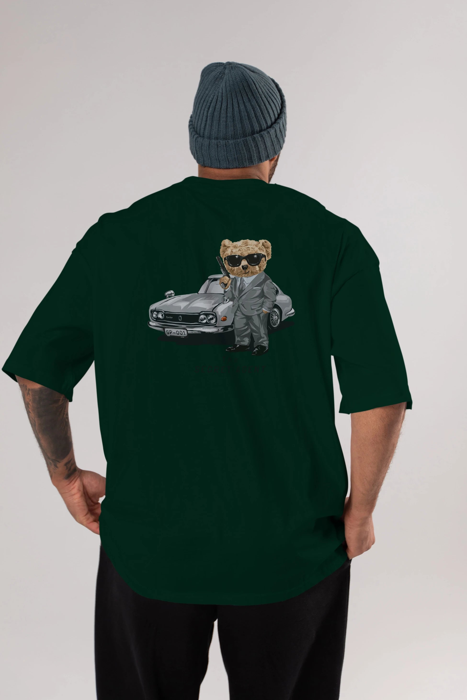 Teddy Bear The Secret Agent Arka Baskılı Oversize t-shirt Erkek Kadın Unisex %100 Pamuk