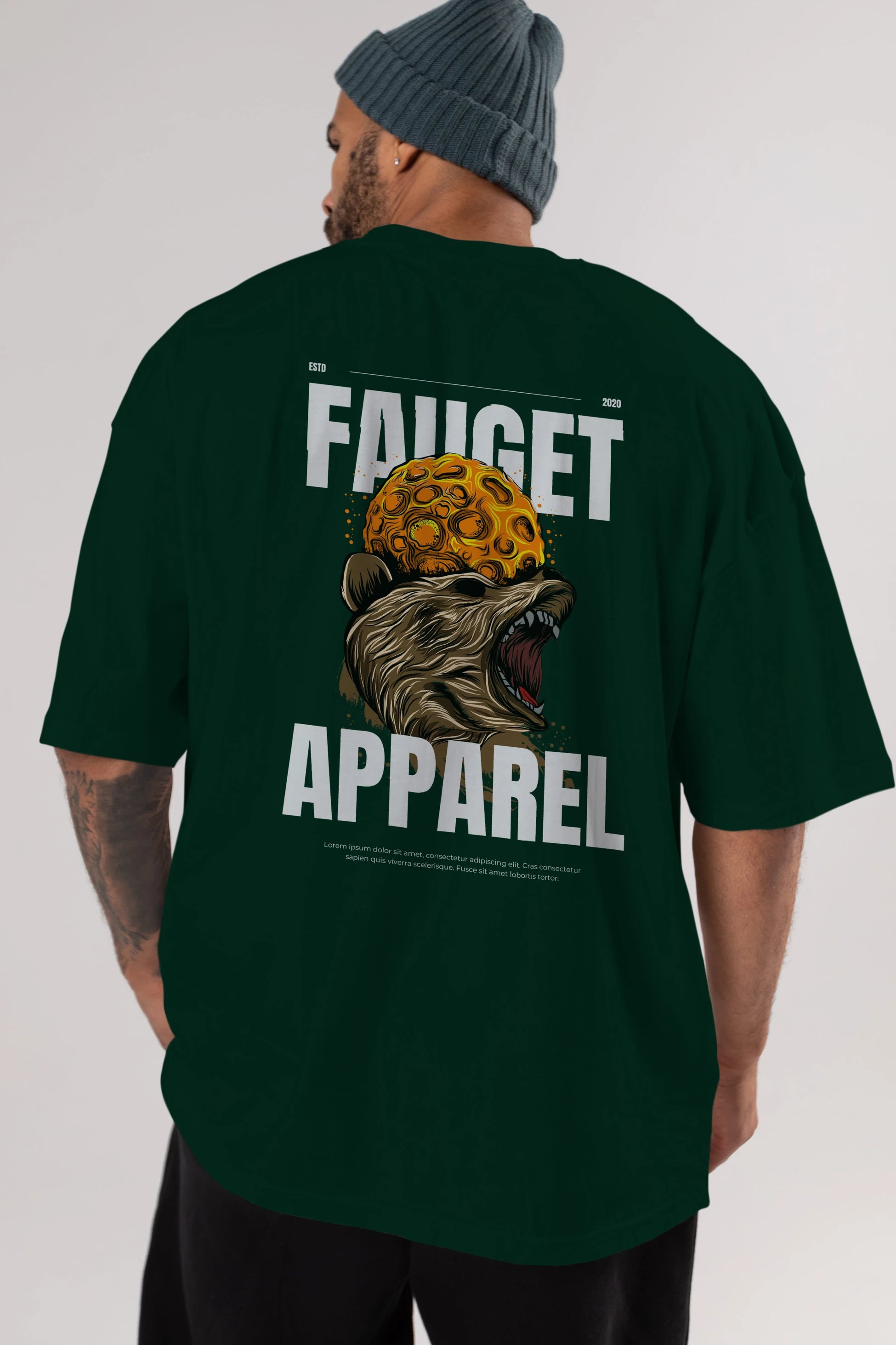 Bear Angry Fauget Apparel Arka Baskılı Oversize t-shirt Erkek Kadın Unisex