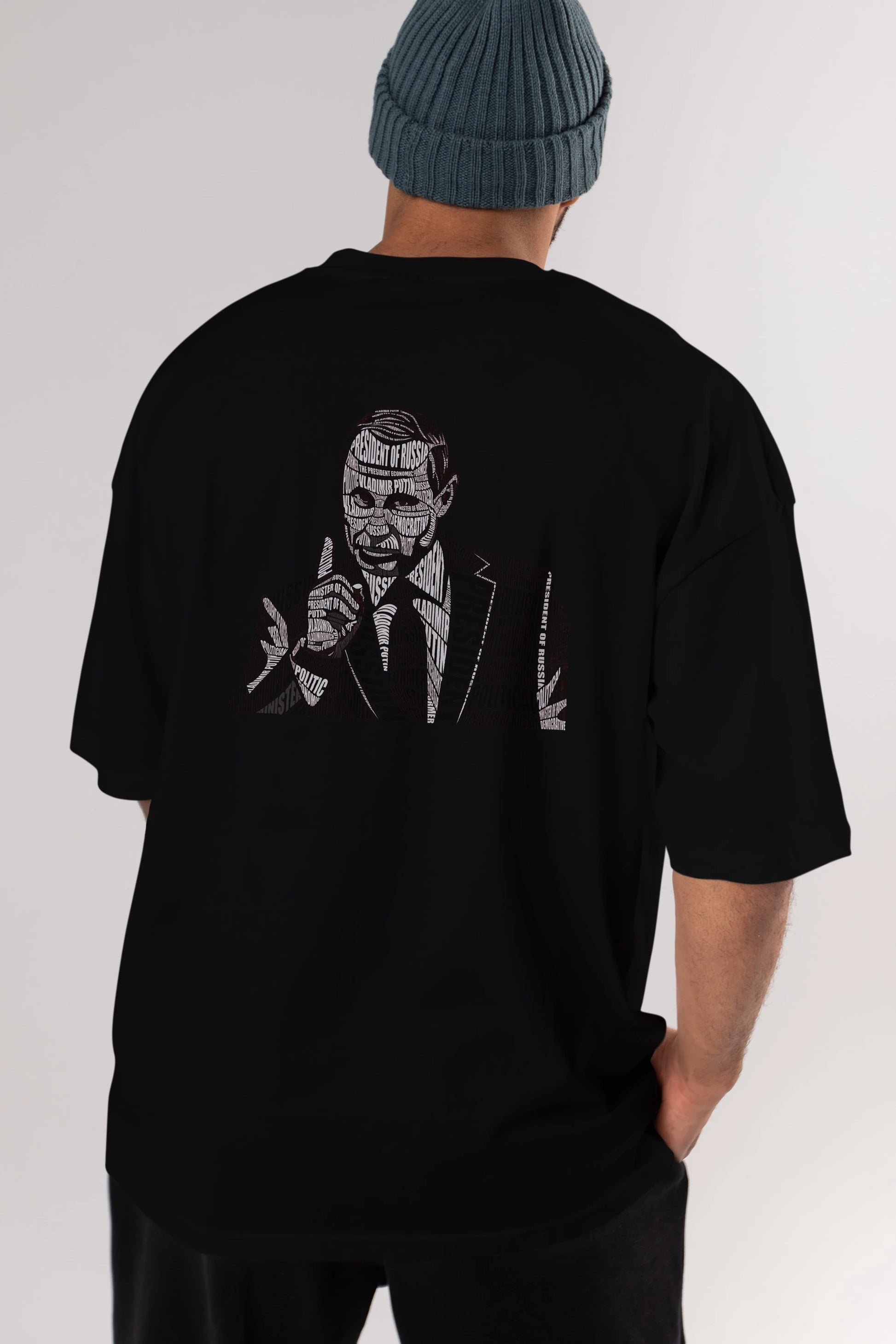 Putin Calligram Arka Baskılı Oversize t-shirt %100 pamuk Erkek Kadın Unisex