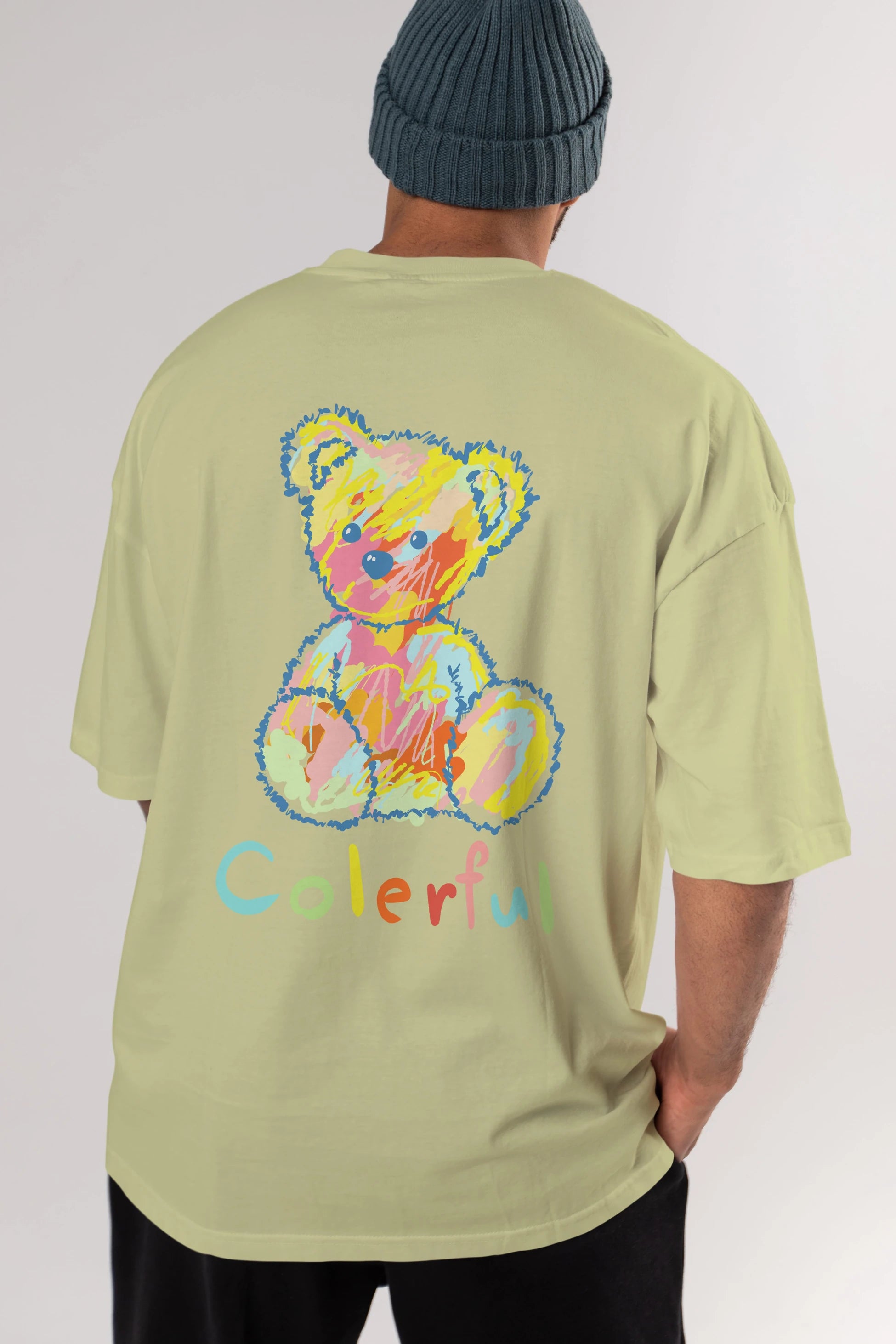 Colerful Bear Arka Baskılı Oversize t-shirt Erkek Kadın Unisex