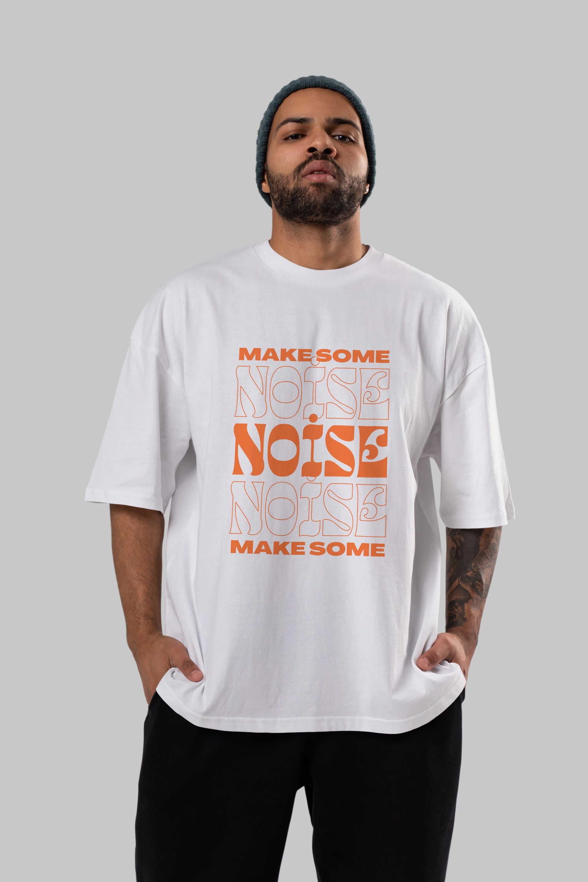 Make Some Noise Yazılı 2 Ön Baskılı Oversize t-shirt Erkek Kadın Unisex