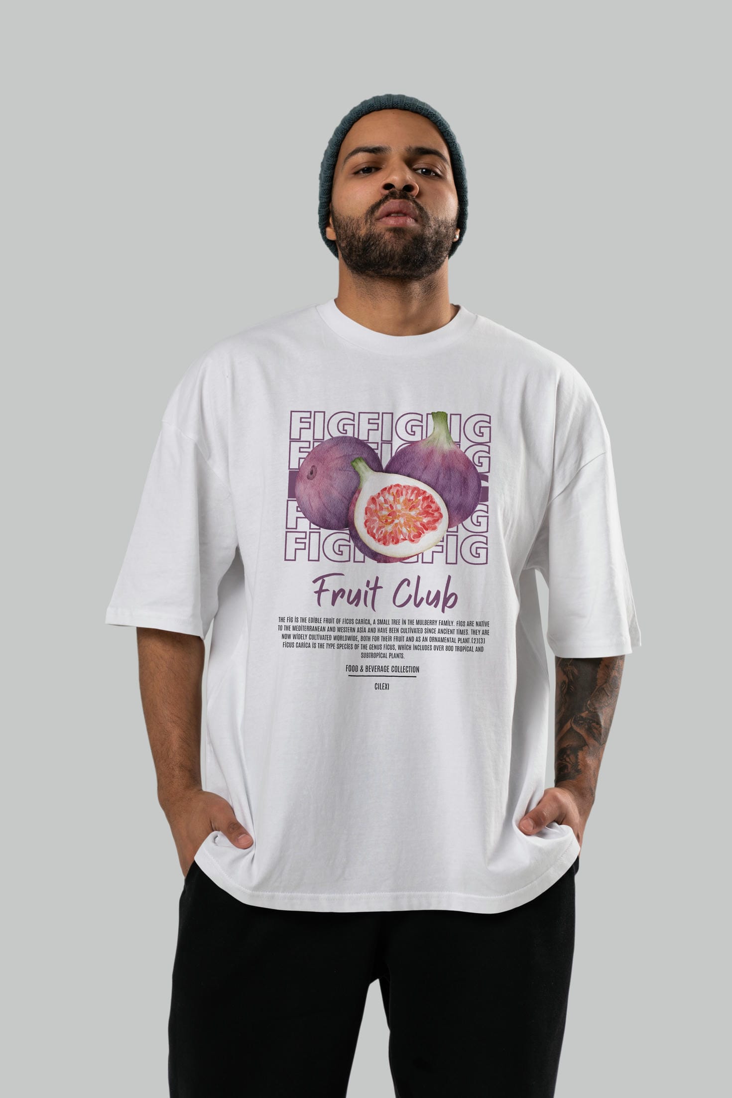Fig Ön Baskılı Oversize t-shirt Erkek Kadın Pamuk Bisiklet Yaka tişort