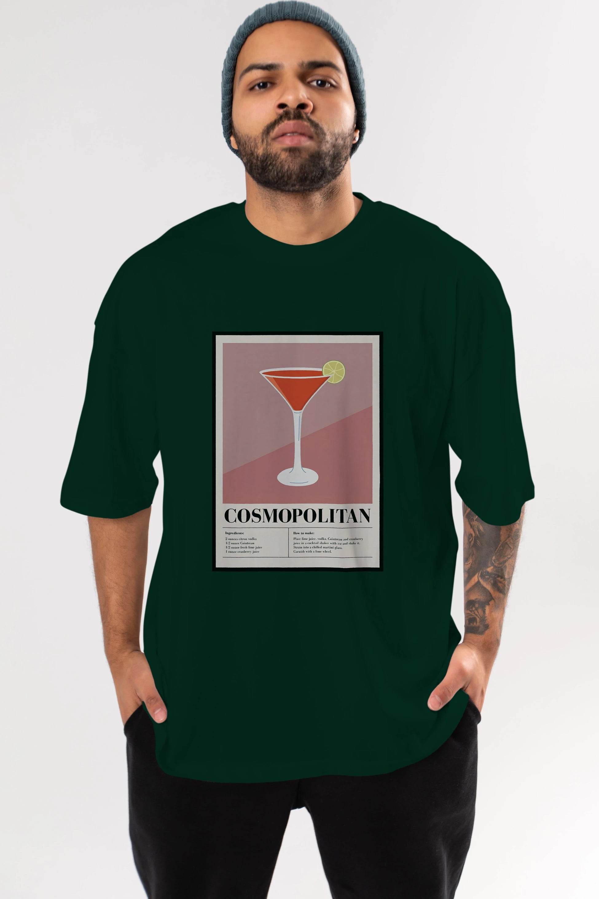 Cosmopolitan 3 Ön Baskılı Oversize t-shirt Erkek Kadın Unisex %100 Pamuk Bisiklet Yaka tişort