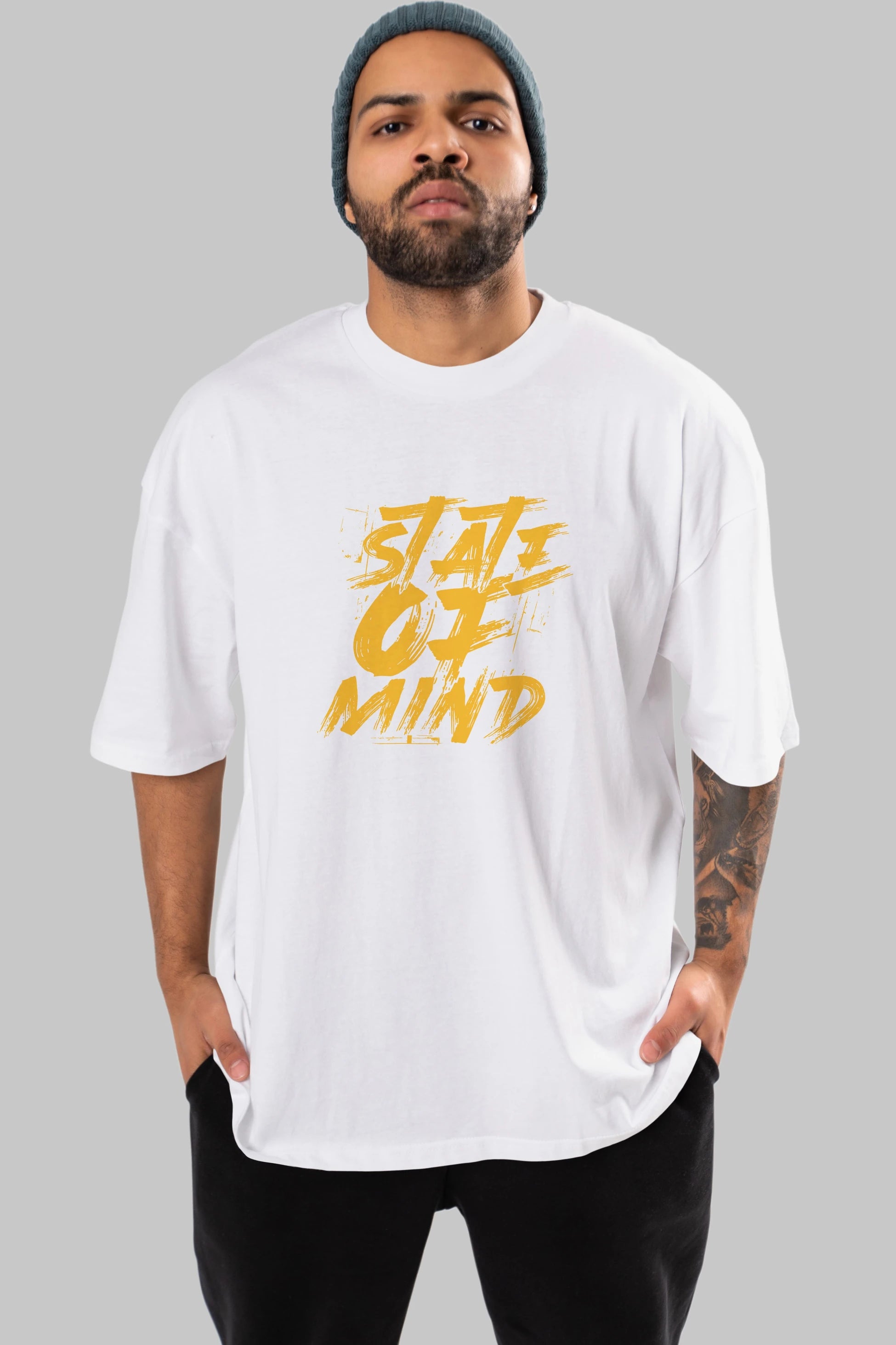 State on Mind Ön Baskılı Oversize t-shirt Erkek Kadın Unisex