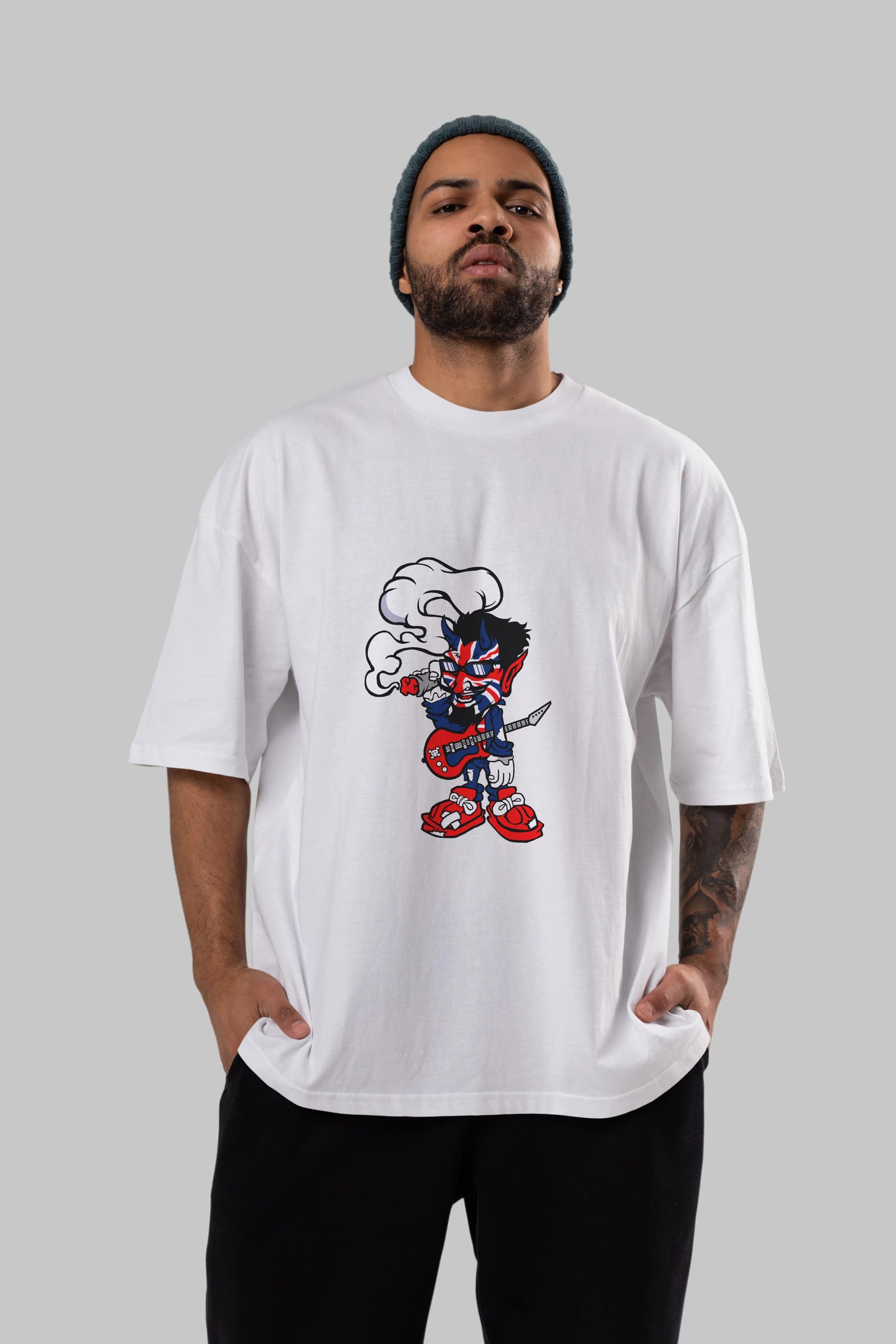 Uk Devil Rockstar Ön Baskılı Oversize t-shirt Erkek Kadın Unisex %100 Pamuk tişort