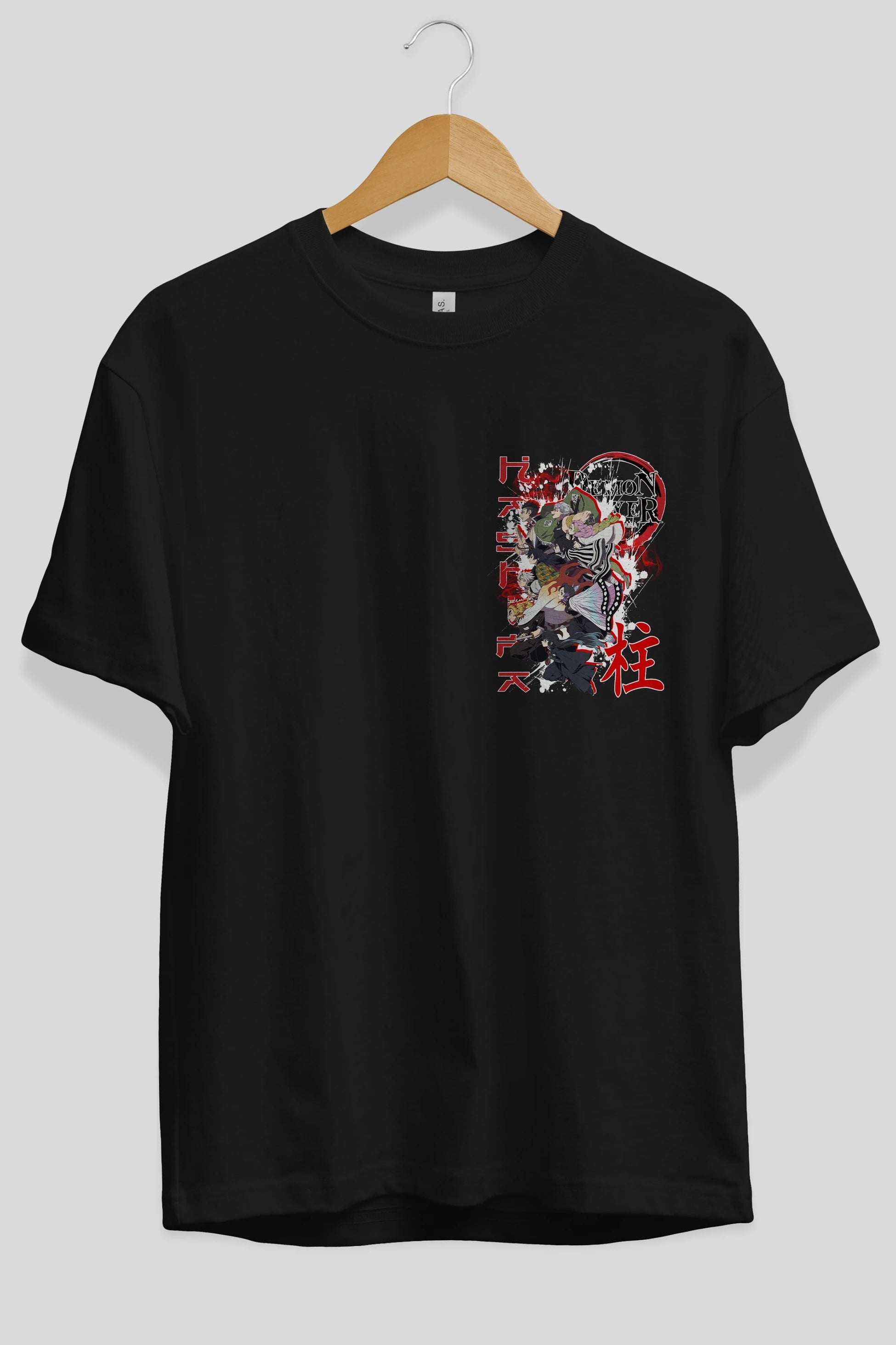 DEMON SLAYER SLAYERS Ön Sol Baskılı Oversize t-shirt Erkek Kadın Unisex %100 Pamuk Bisiklet Yaka tişort