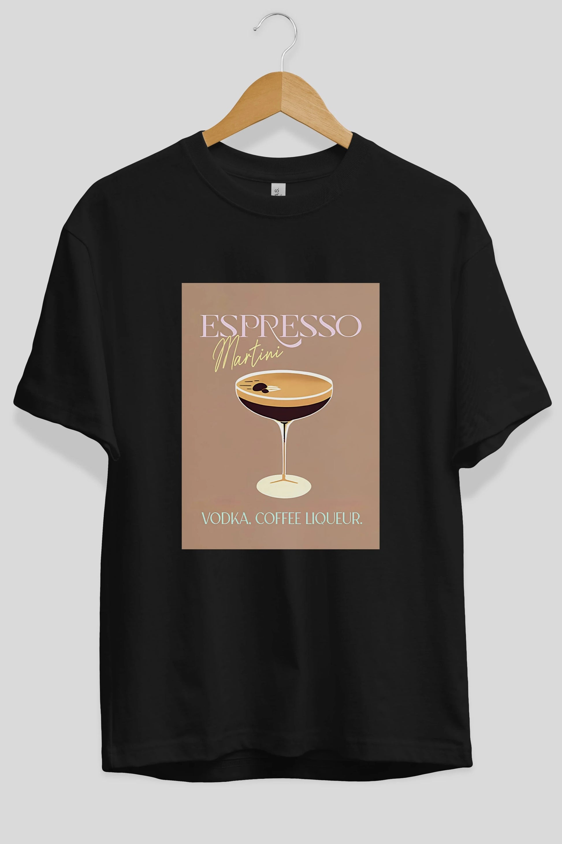 Espresso Martini Cocktail Ön Baskılı Oversize t-shirt Erkek Kadın Unisex %100 Pamuk Bisiklet Yaka tişort