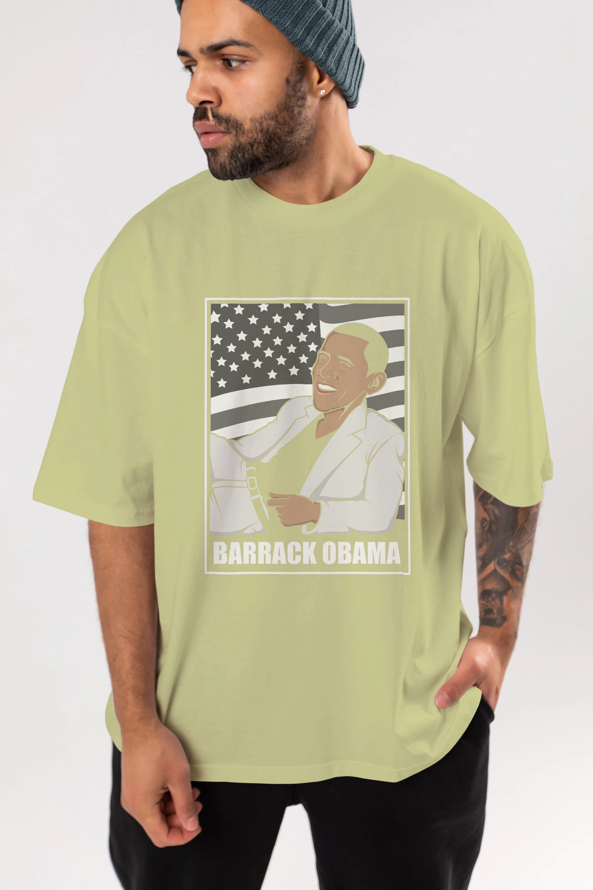 Obama Thriller Ön Baskılı Oversize t-shirt Erkek Kadın Unisex %100 Pamuk tişort