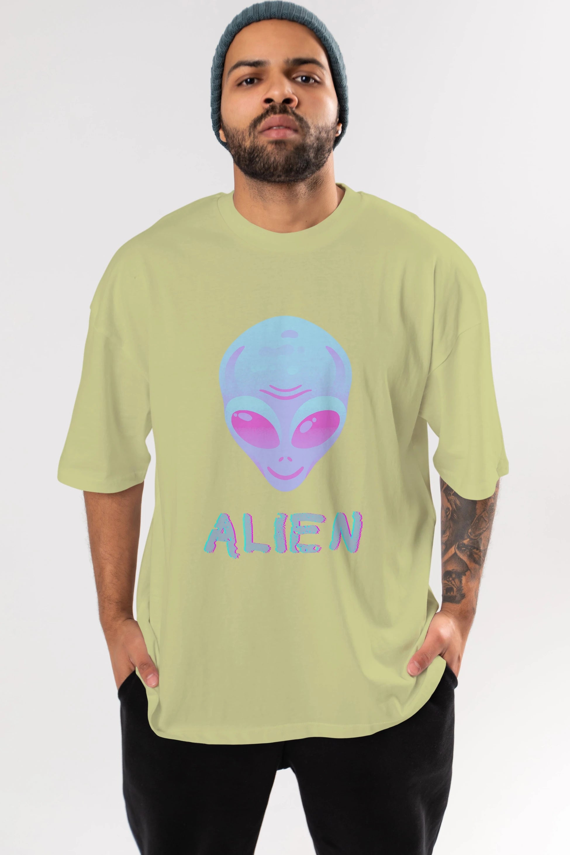 Alien Ön Baskılı Oversize t-shirt Erkek Kadın Unisex