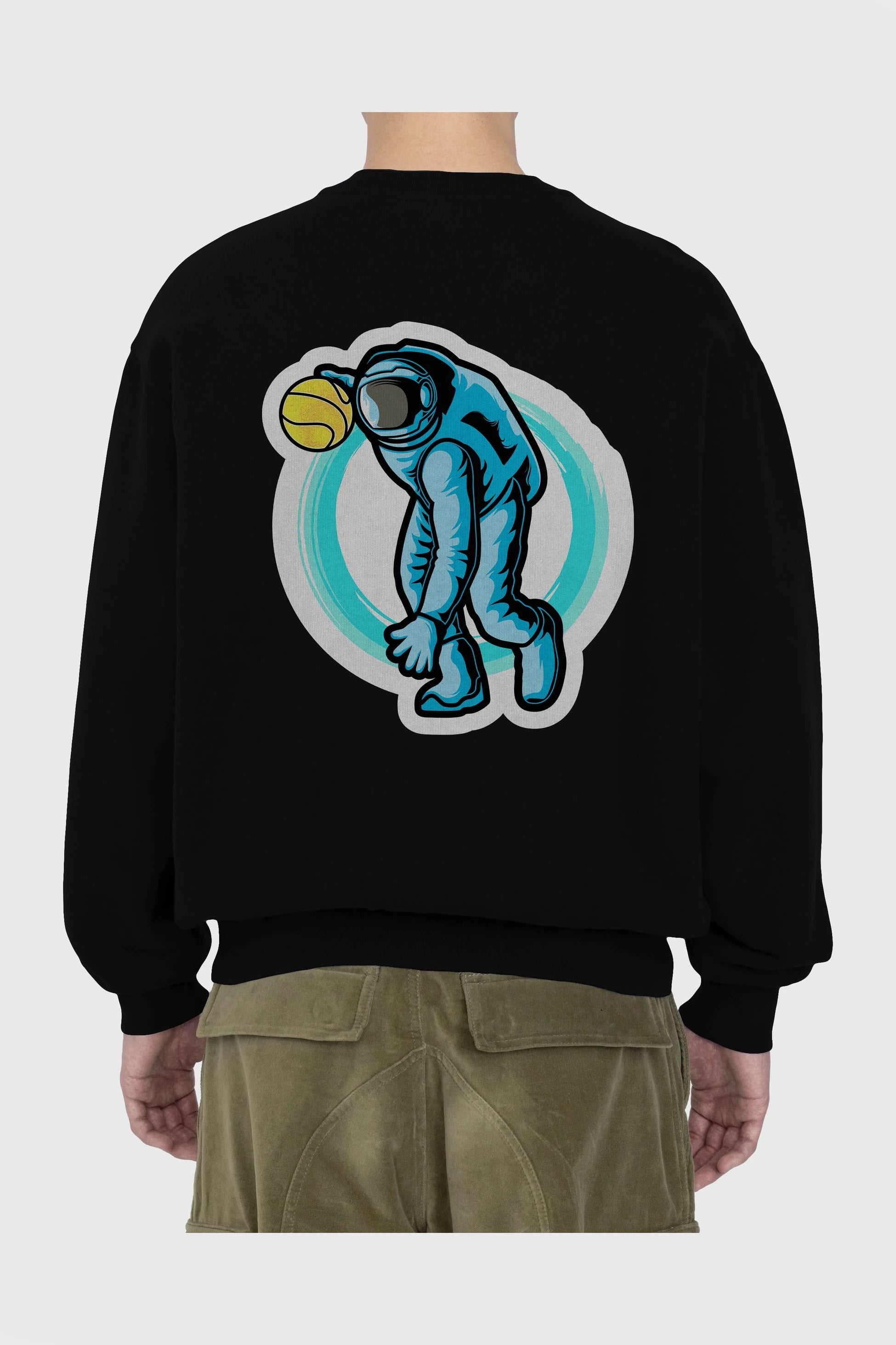 Astronaut Dribble Sticker Arka Baskılı Oversize Sweatshirt Erkek Kadın Unisex