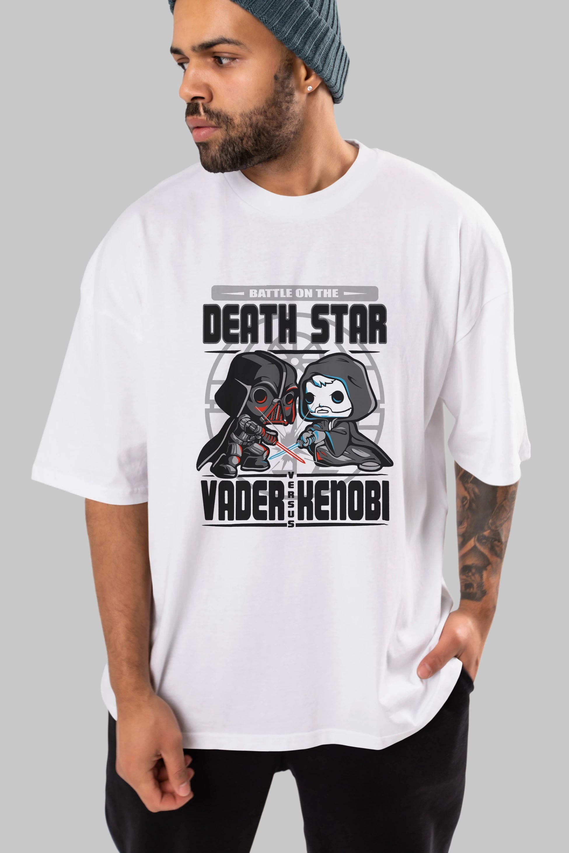 Vader Kenobi Ön Baskılı Oversize t-shirt Erkek Kadın Unisex %100 Pamuk Bisiklet Yaka tişort