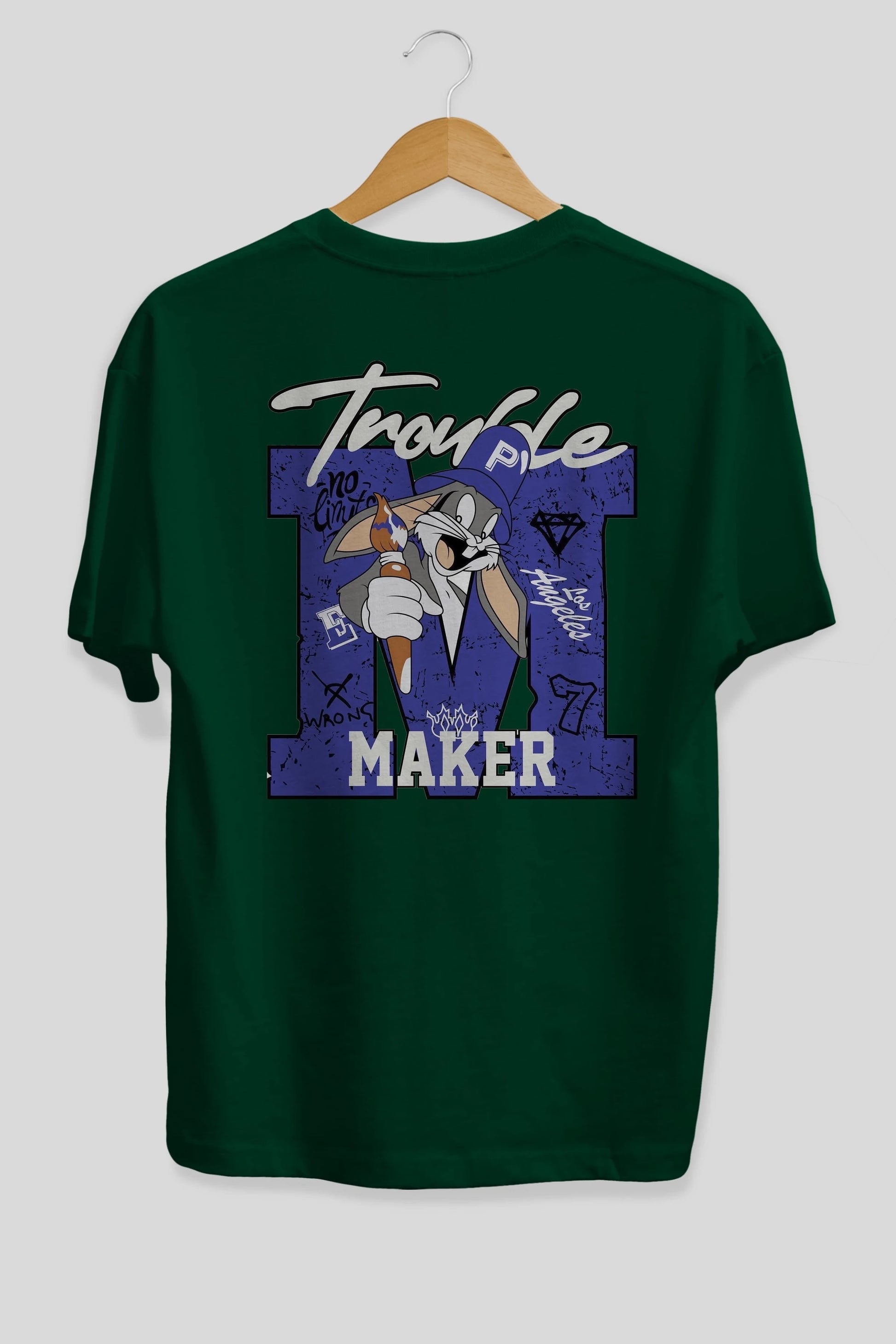 Bugs Bunny Arka Baskılı Oversize t-shirt Erkek Kadın Unisex %100 Pamuk Bisiklet Yaka tişort