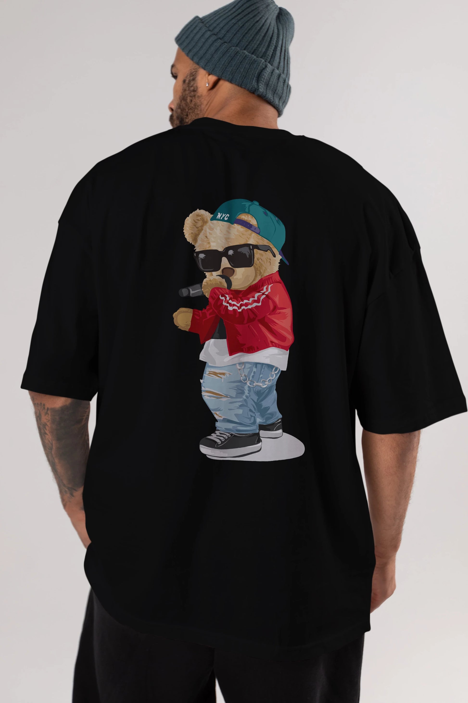 Teddy Bear Şarkıcı Arka Baskılı Oversize t-shirt Erkek Kadın Unisex %100 Pamuk