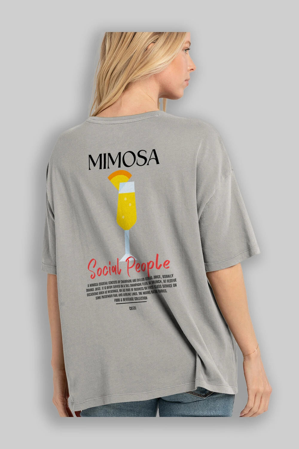 Mimosa Kokteyl Serisi Baskılı Oversize t-shirt Erkek Kadın Unisex %100 Pamuk Bisiklet Yaka tişort