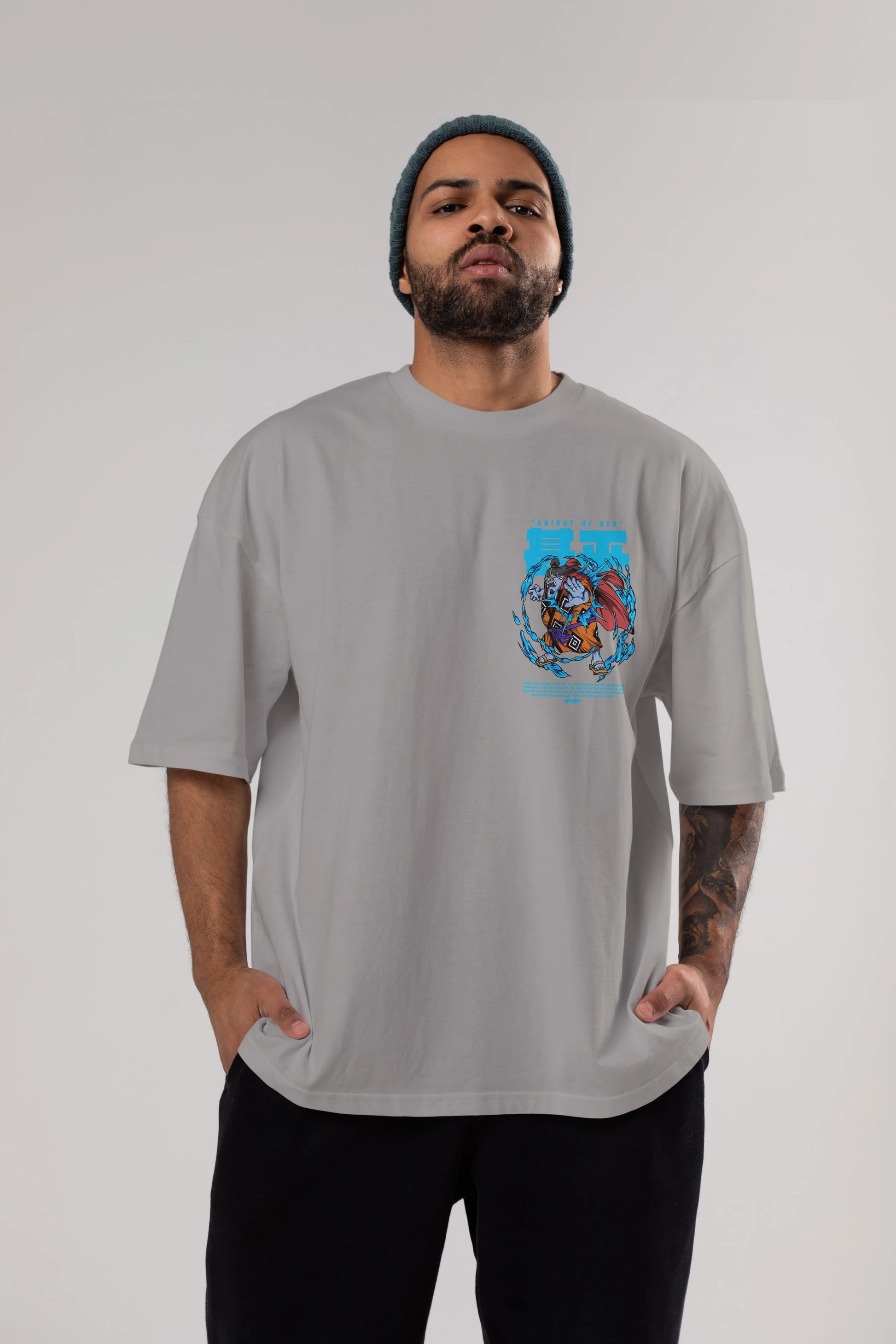Jinbei Ön Sol Baskılı Oversize t-shirt Erkek Kadın Unisex %100 Pamuk Bisiklet Yaka tişort