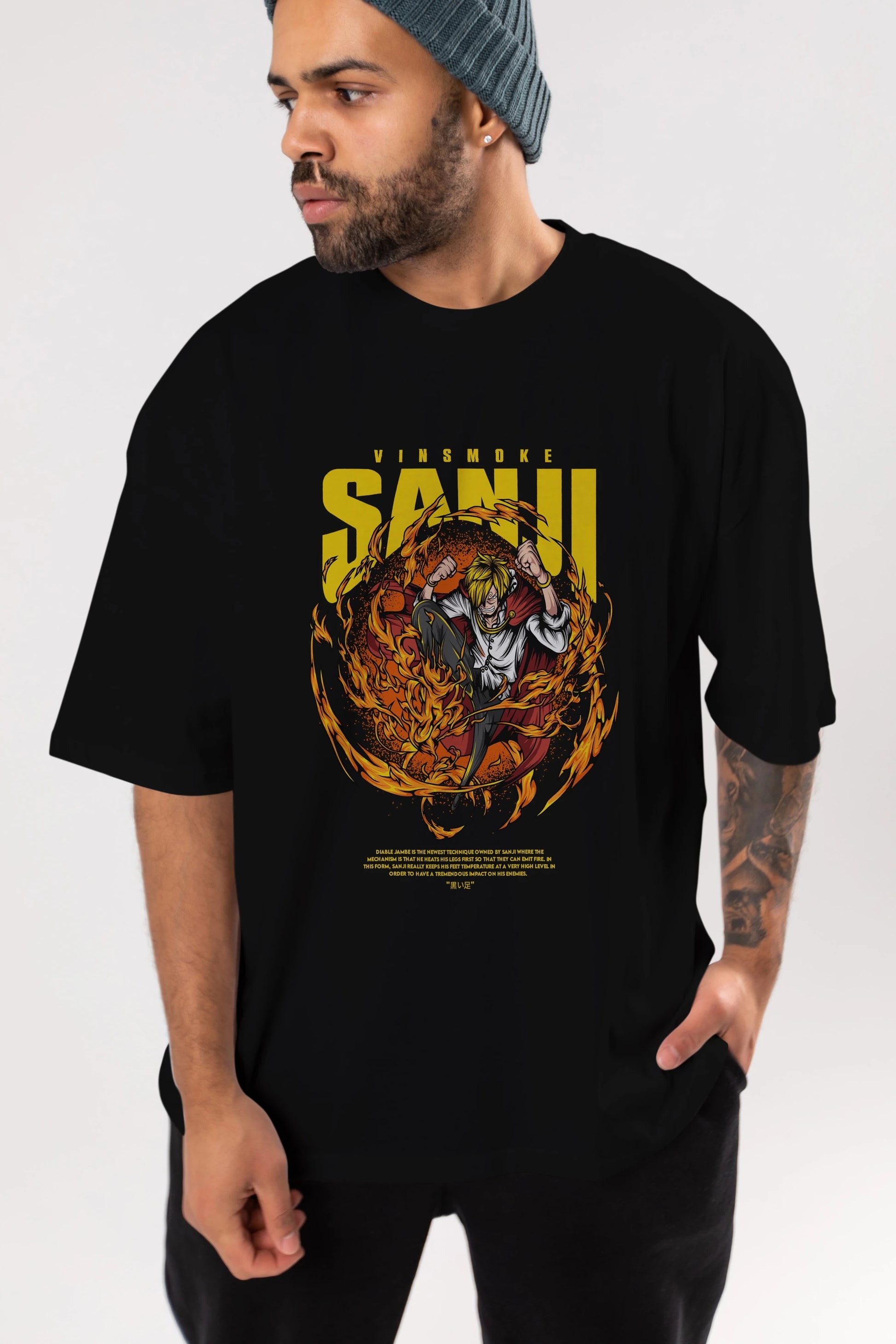 Vinsmoke Sanji Anime Ön Baskılı Oversize t-shirt %100 pamuk Erkek Kadın Unisex