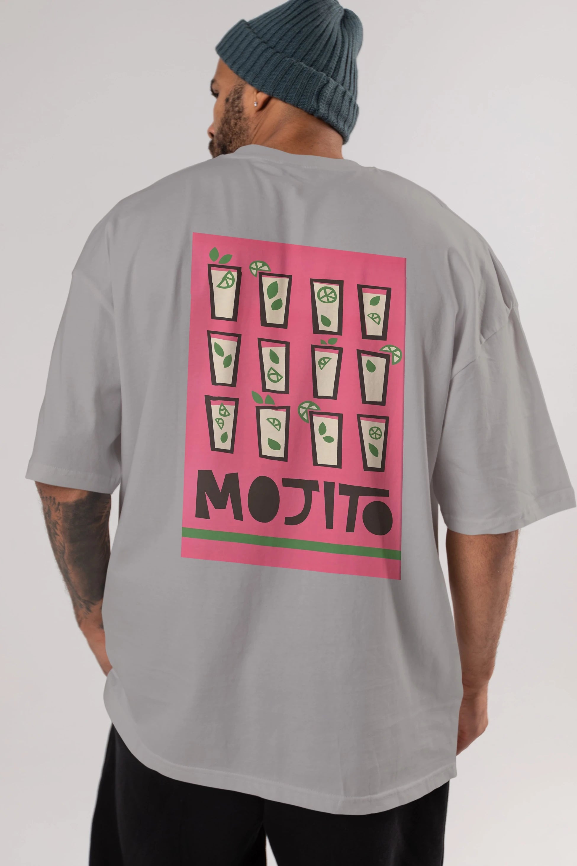 Mojito Arka Baskılı Oversize t-shirt Erkek Kadın Unisex %100 Pamuk Bisiklet Yaka tişort