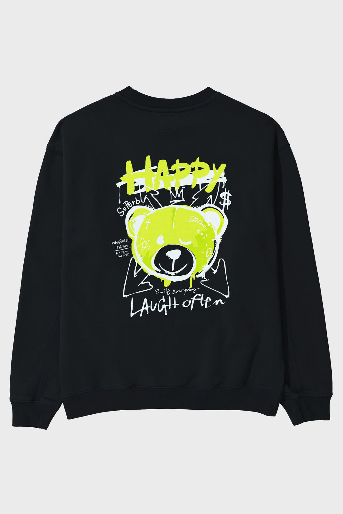 Happy Bear Arka Baskılı Oversize Sweatshirt Erkek Kadın Unisex