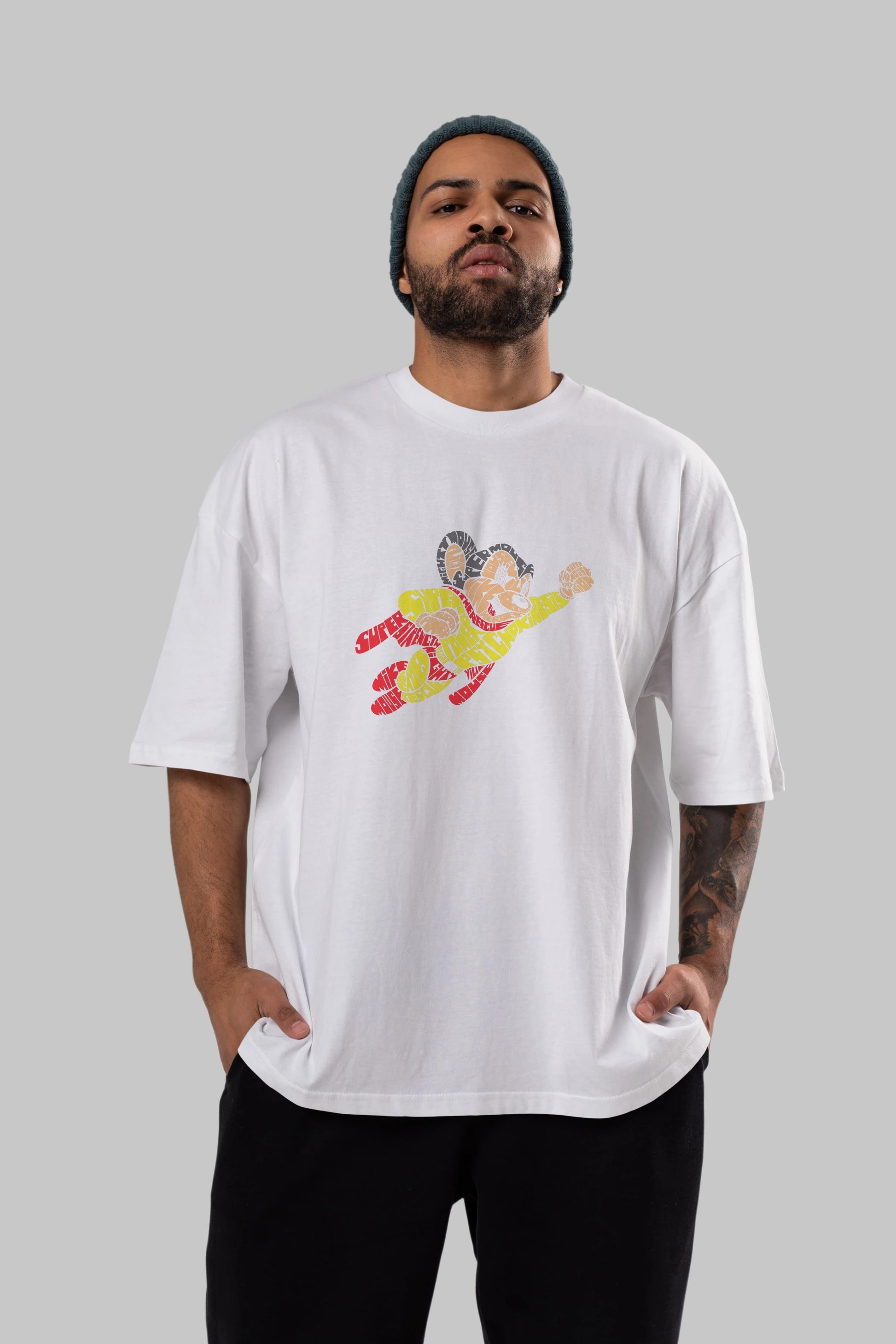Mighty Mouse Ön Baskılı Oversize t-shirt %100 pamuk Erkek Kadın Unisex