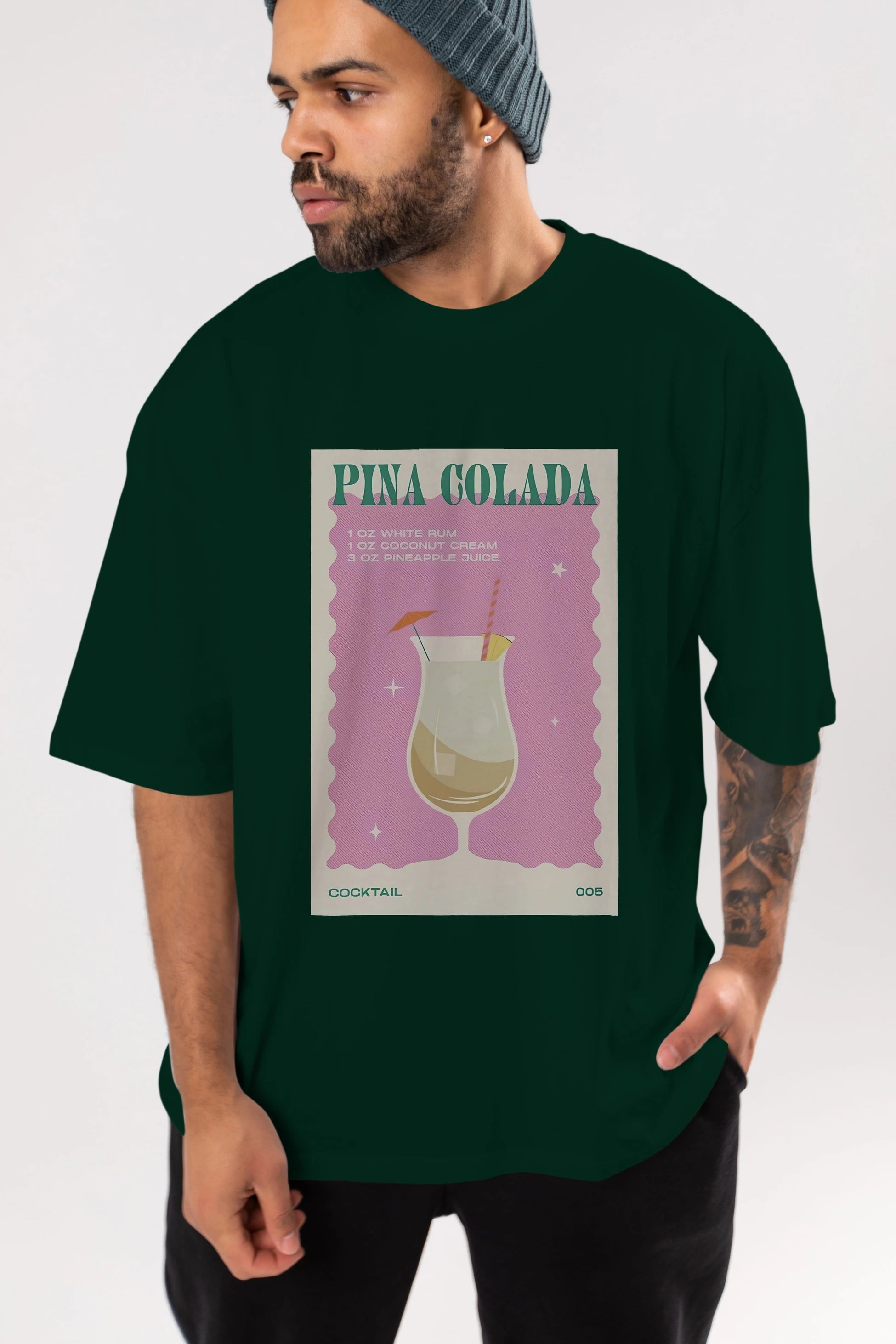 Pina Colada 3 Ön Baskılı Oversize t-shirt Erkek Kadın Unisex %100 Pamuk Bisiklet Yaka tişort