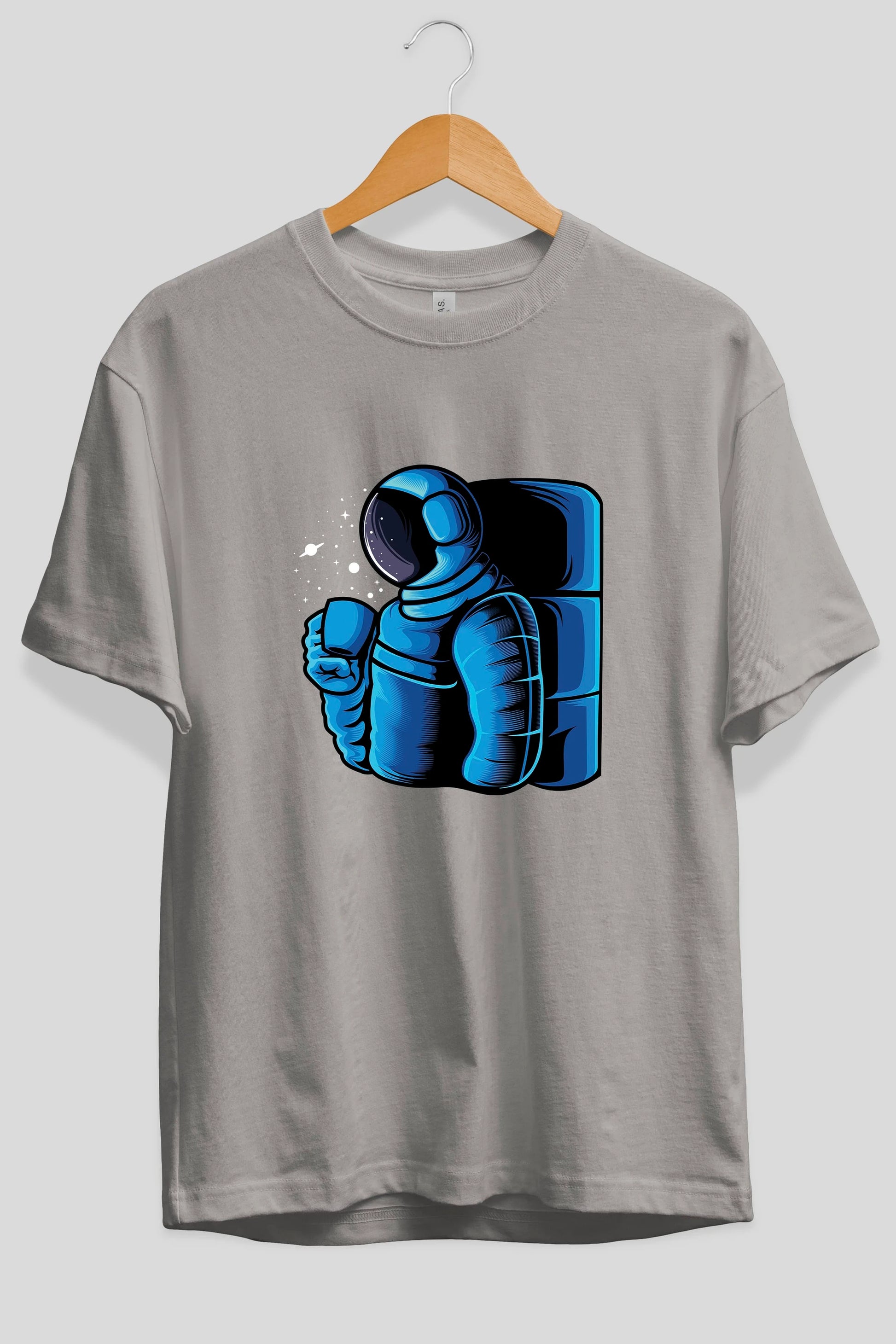 Drinking coffee in space Ön Baskılı Oversize t-shirt Erkek Kadın Unisex