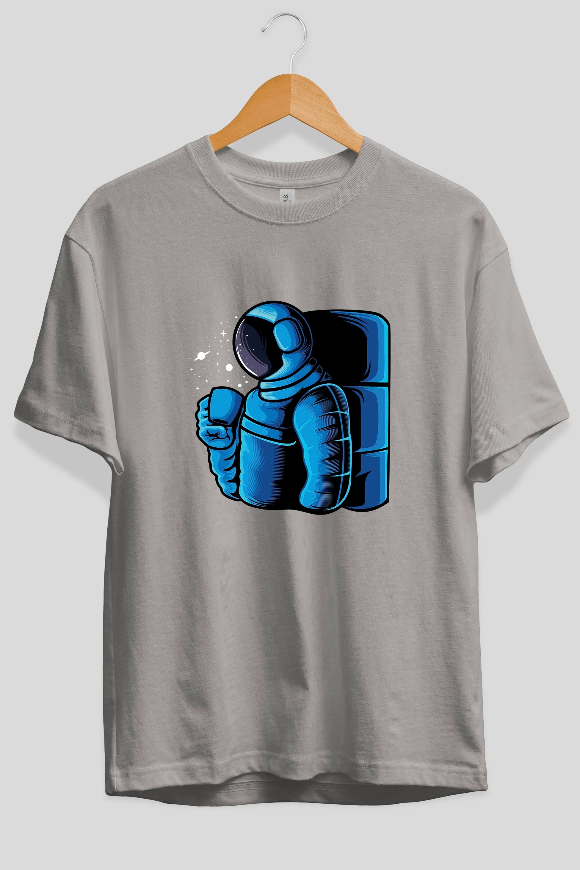 Drinking coffee in space Ön Baskılı Oversize t-shirt Erkek Kadın Unisex