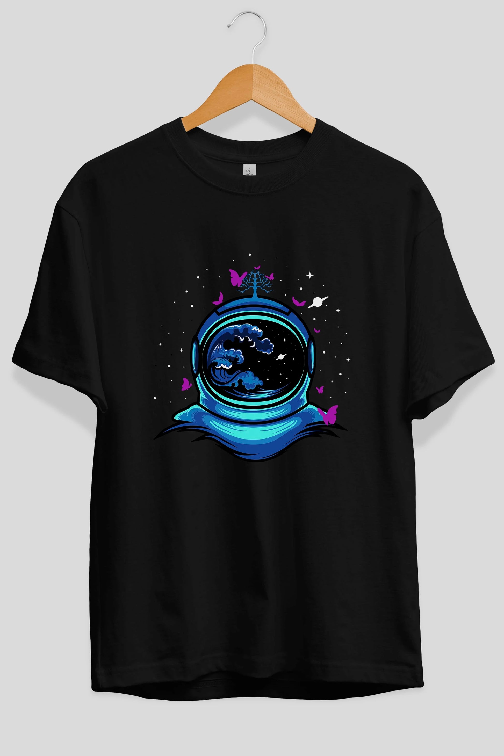 Astronaut and Butterfly Ön Baskılı Oversize t-shirt Erkek Kadın Unisex