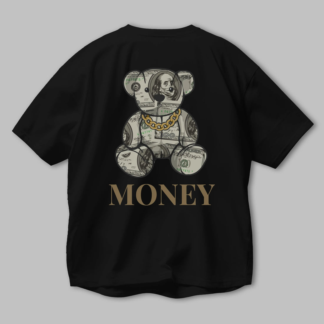 Teddy Bear Money Arka Baskılı Oversize t-shirt Erkek Kadın Unisex