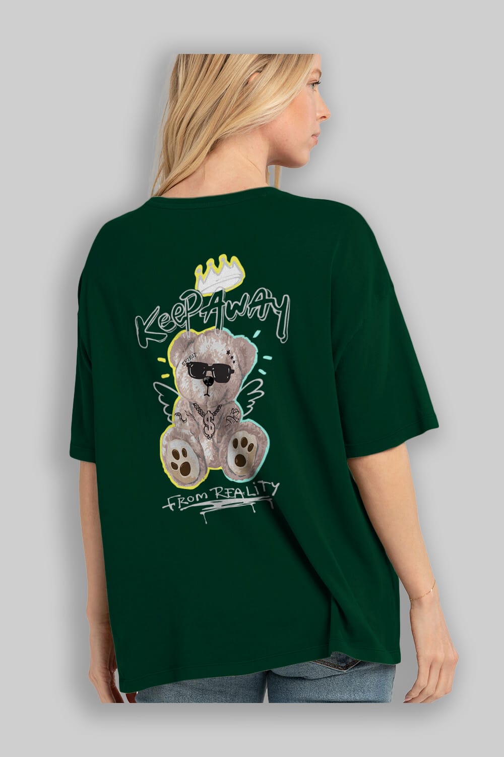 Keep Away Bear Arka Baskılı Oversize t-shirt Erkek Kadın Unisex