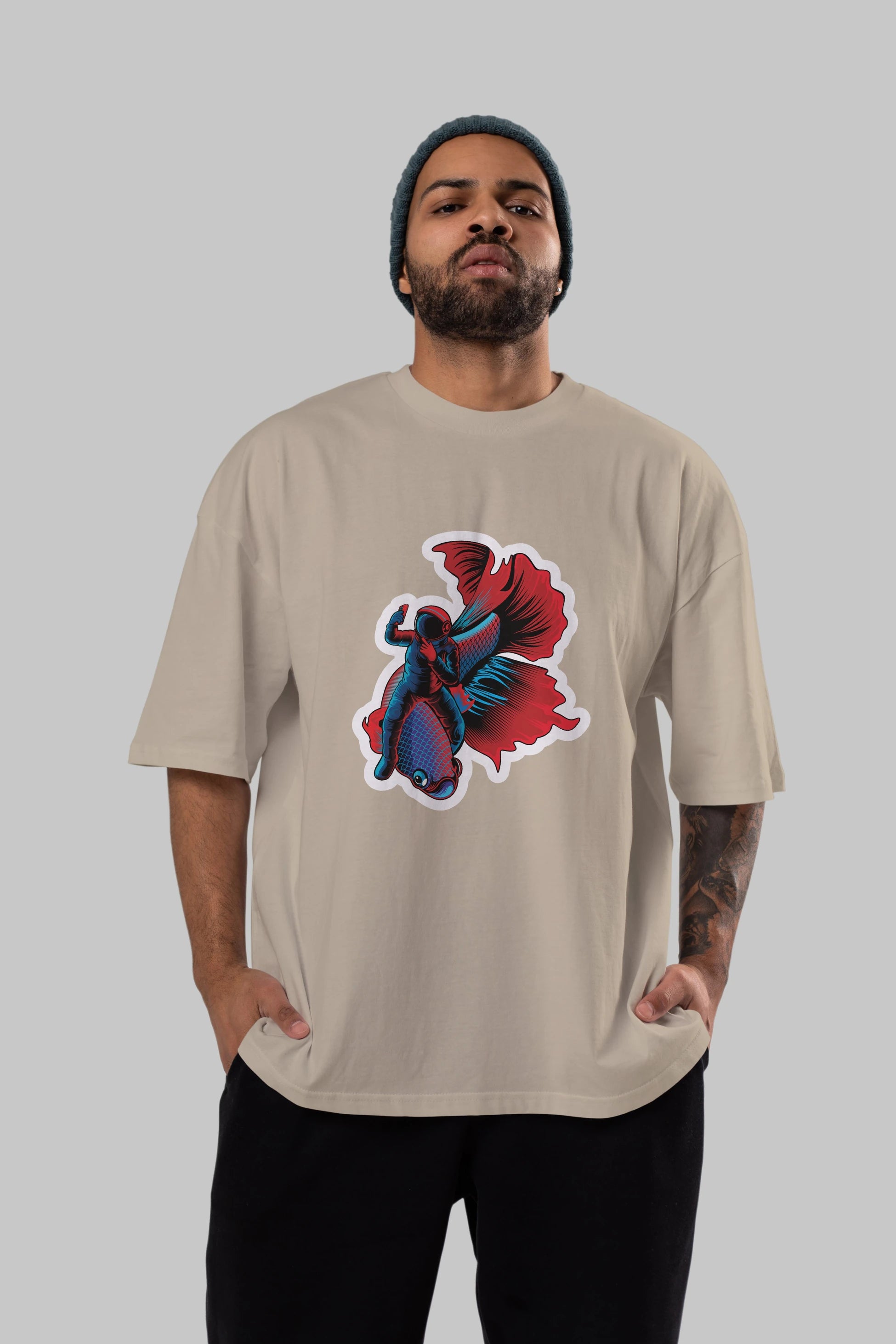 Astrofish selfie sticker Ön Baskılı Oversize t-shirt Erkek Kadın Unisex