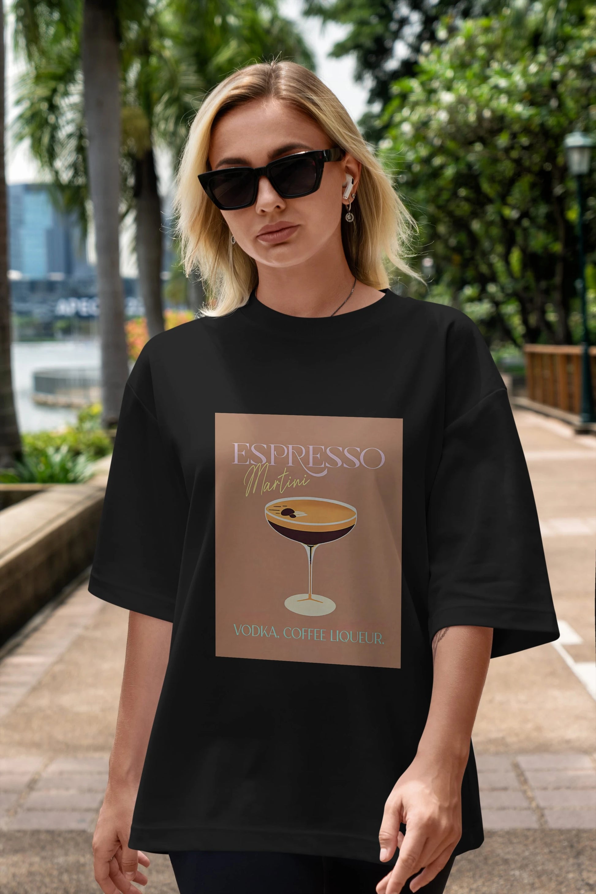 Espresso Martini Cocktail Ön Baskılı Oversize t-shirt Erkek Kadın Unisex %100 Pamuk Bisiklet Yaka tişort