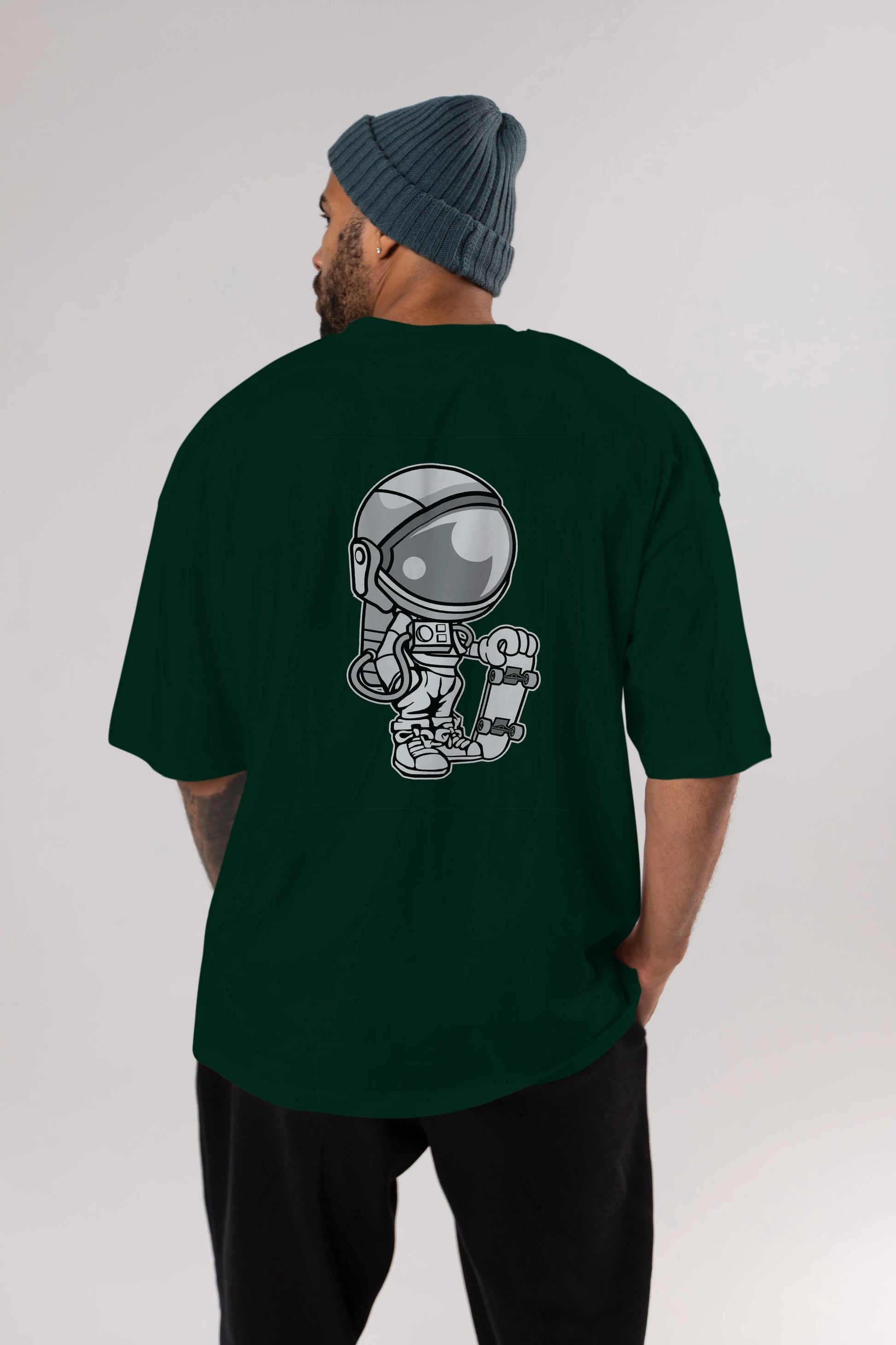 Astronaut Skaterboy Arka Baskılı Oversize t-shirt Erkek Kadın Unisex %100 Pamuk tişort